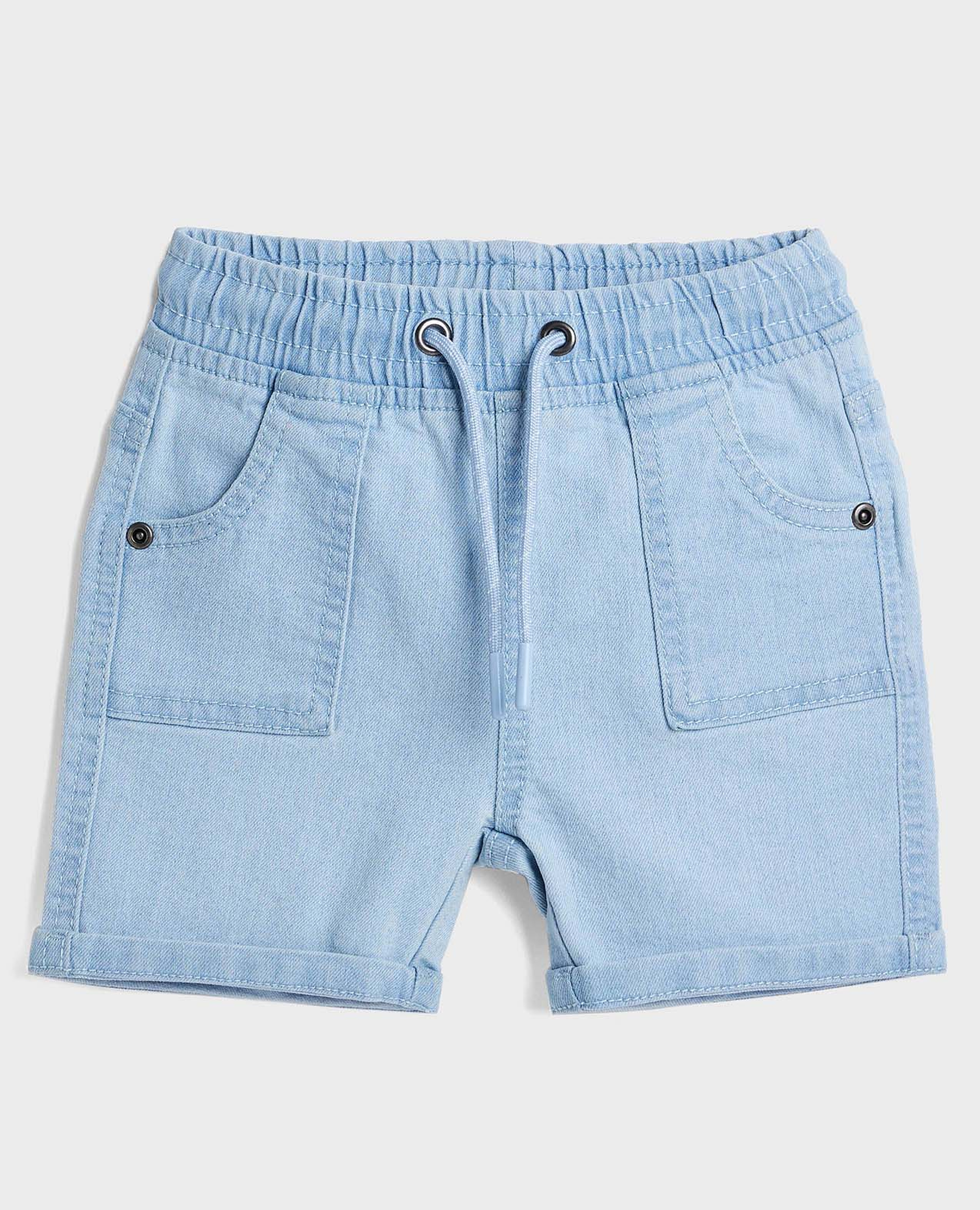 Washed Denim Shorts with Drawstring Waist
