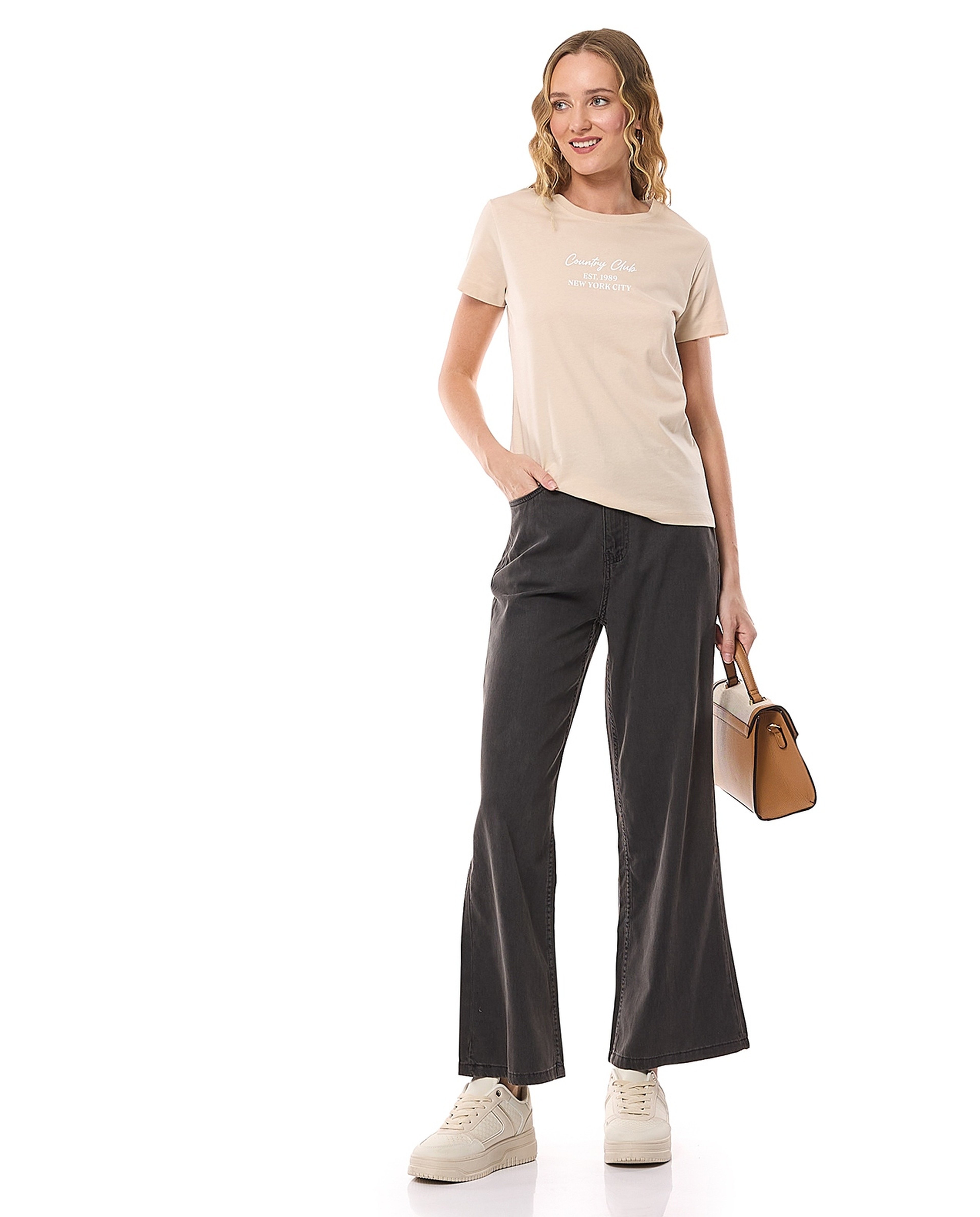 Washed Wide Leg Jeans with Button Closure