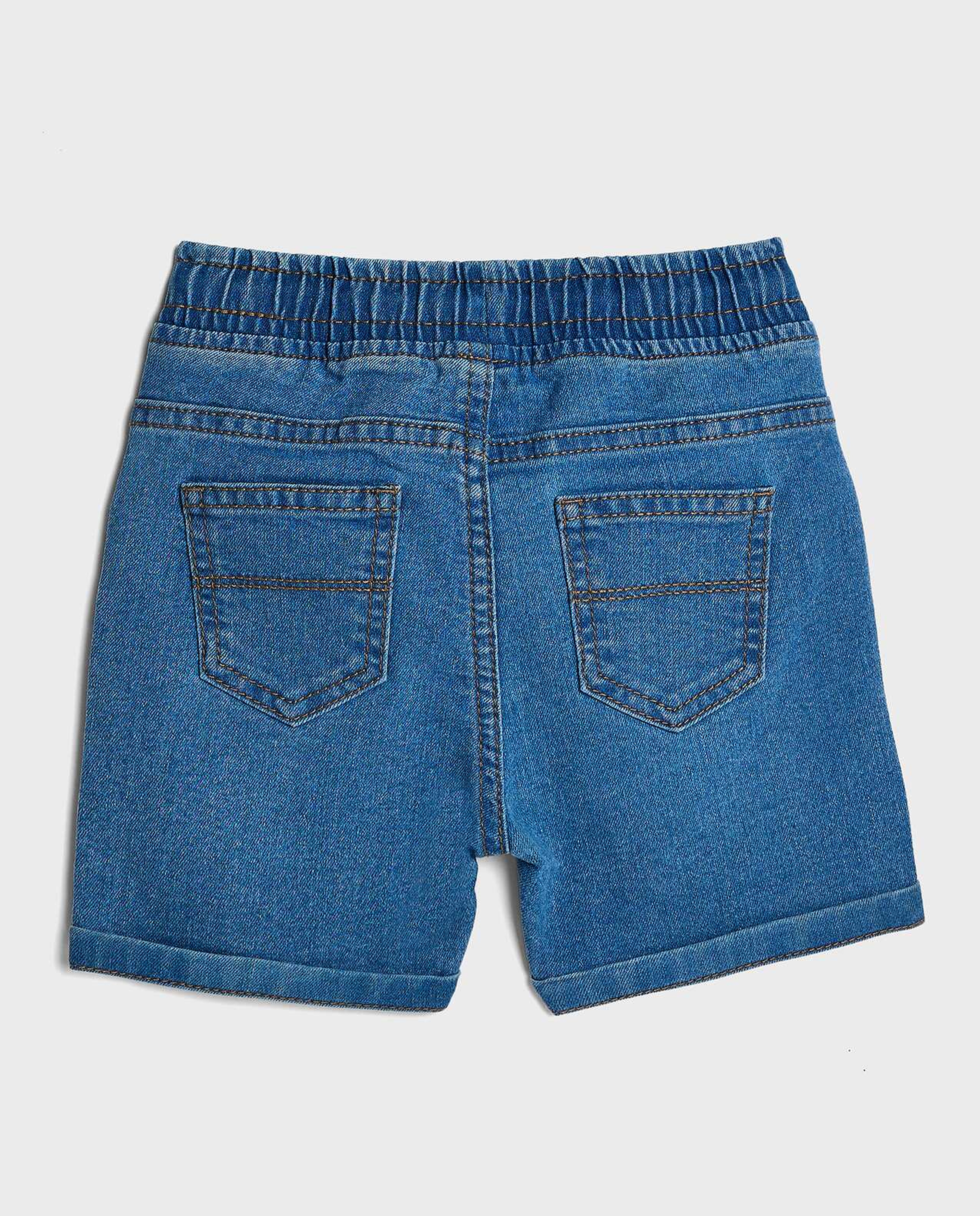 Washed Denim Shorts with Drawstring Waist