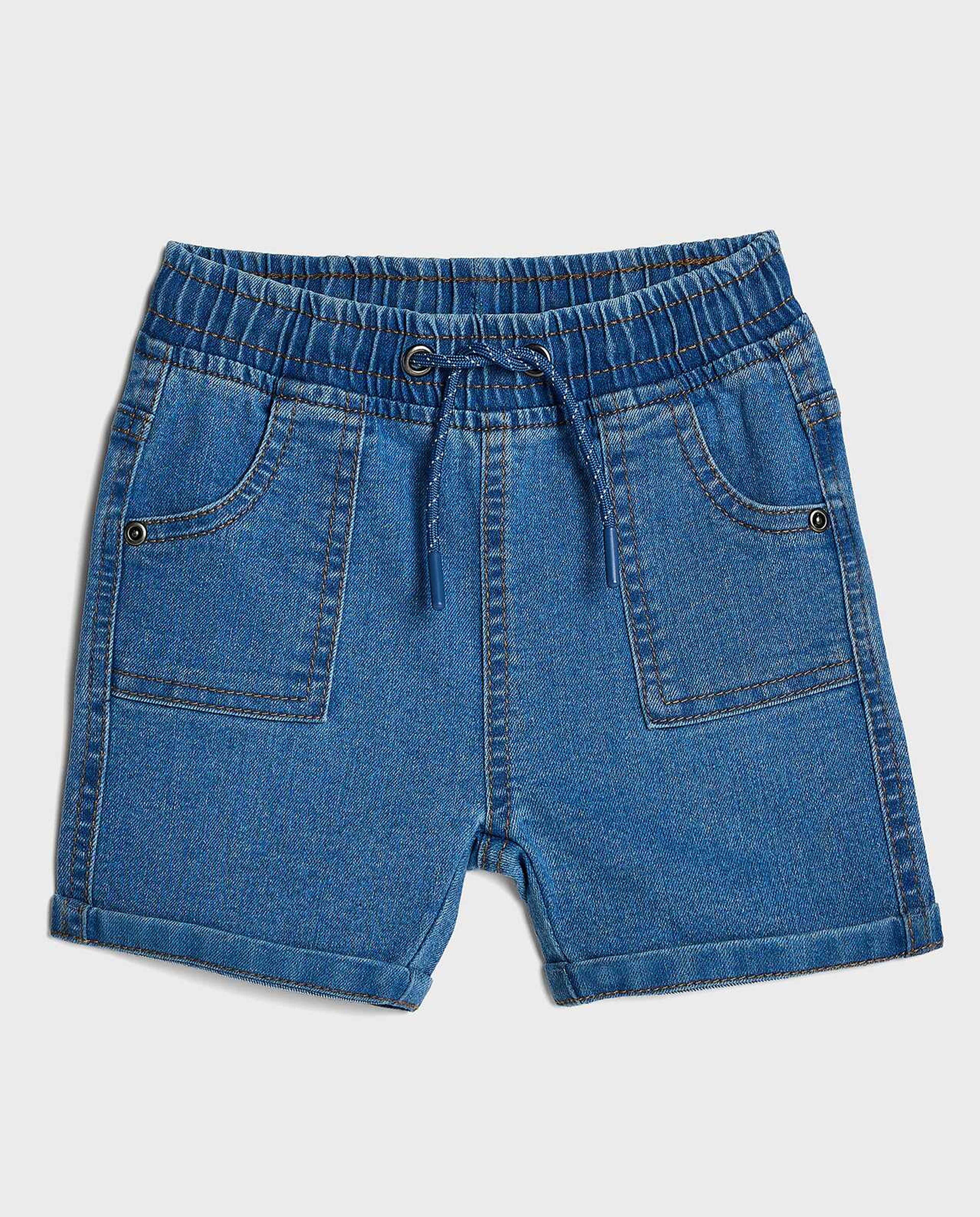Washed Denim Shorts with Drawstring Waist