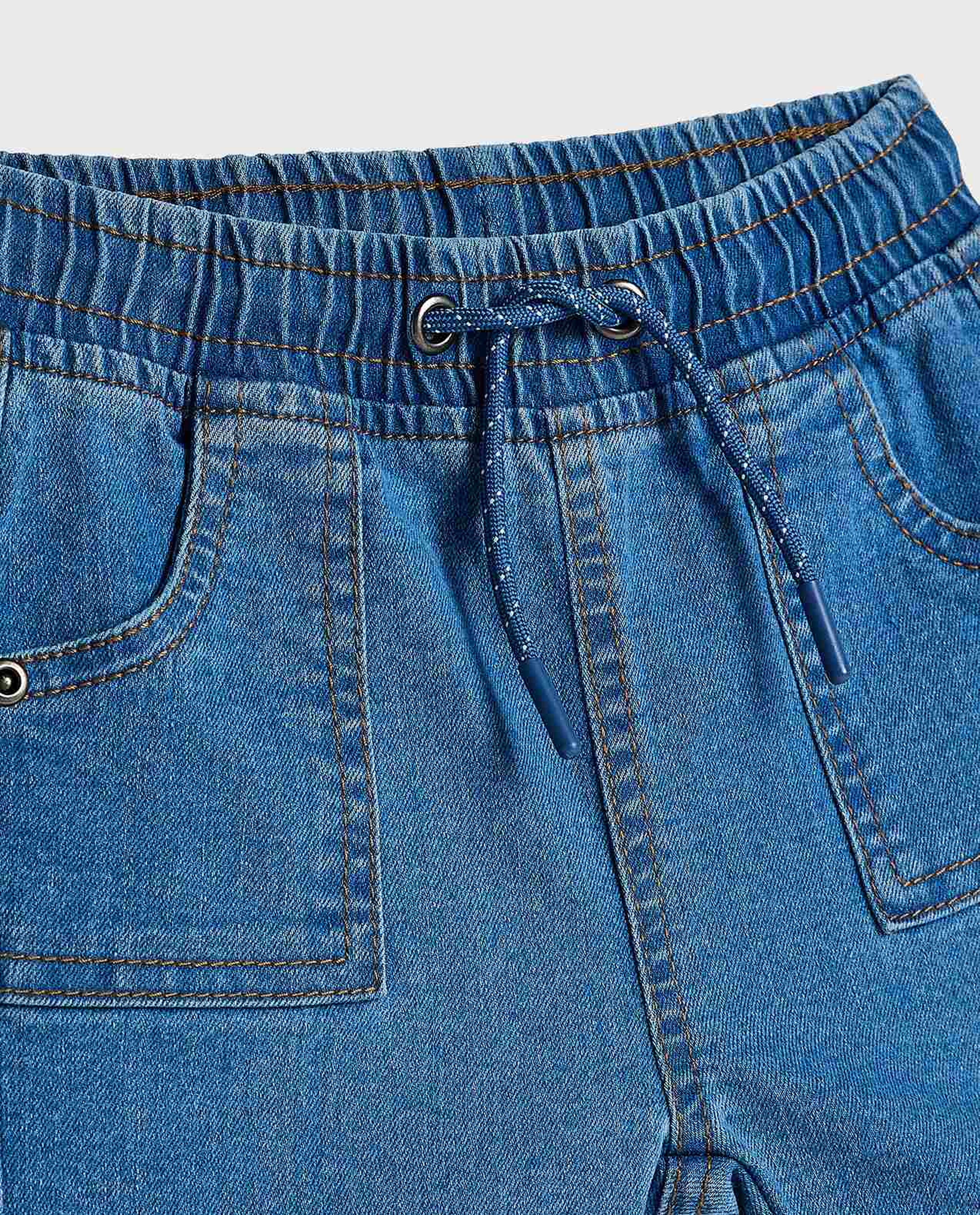 Washed Denim Shorts with Drawstring Waist
