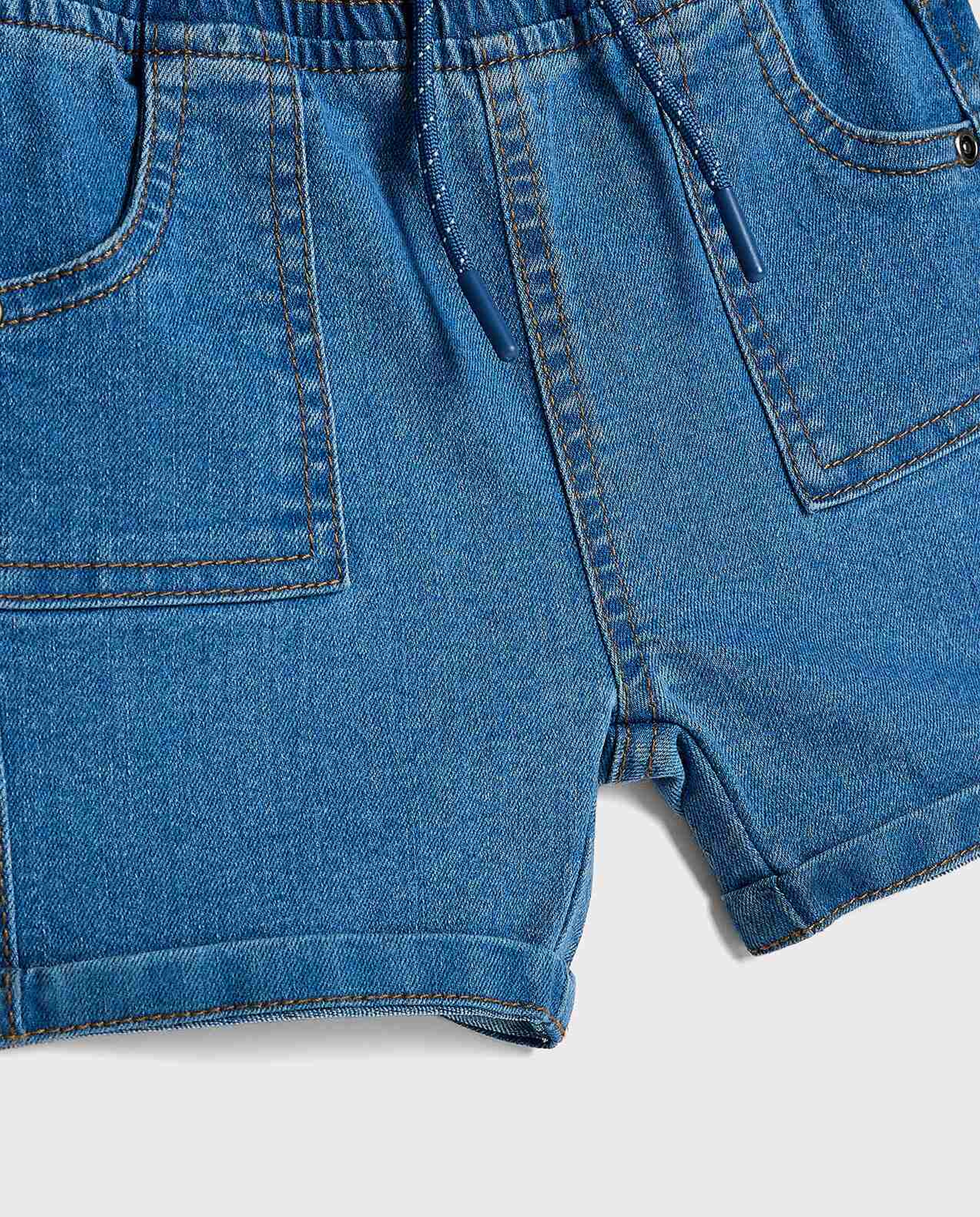 Washed Denim Shorts with Drawstring Waist