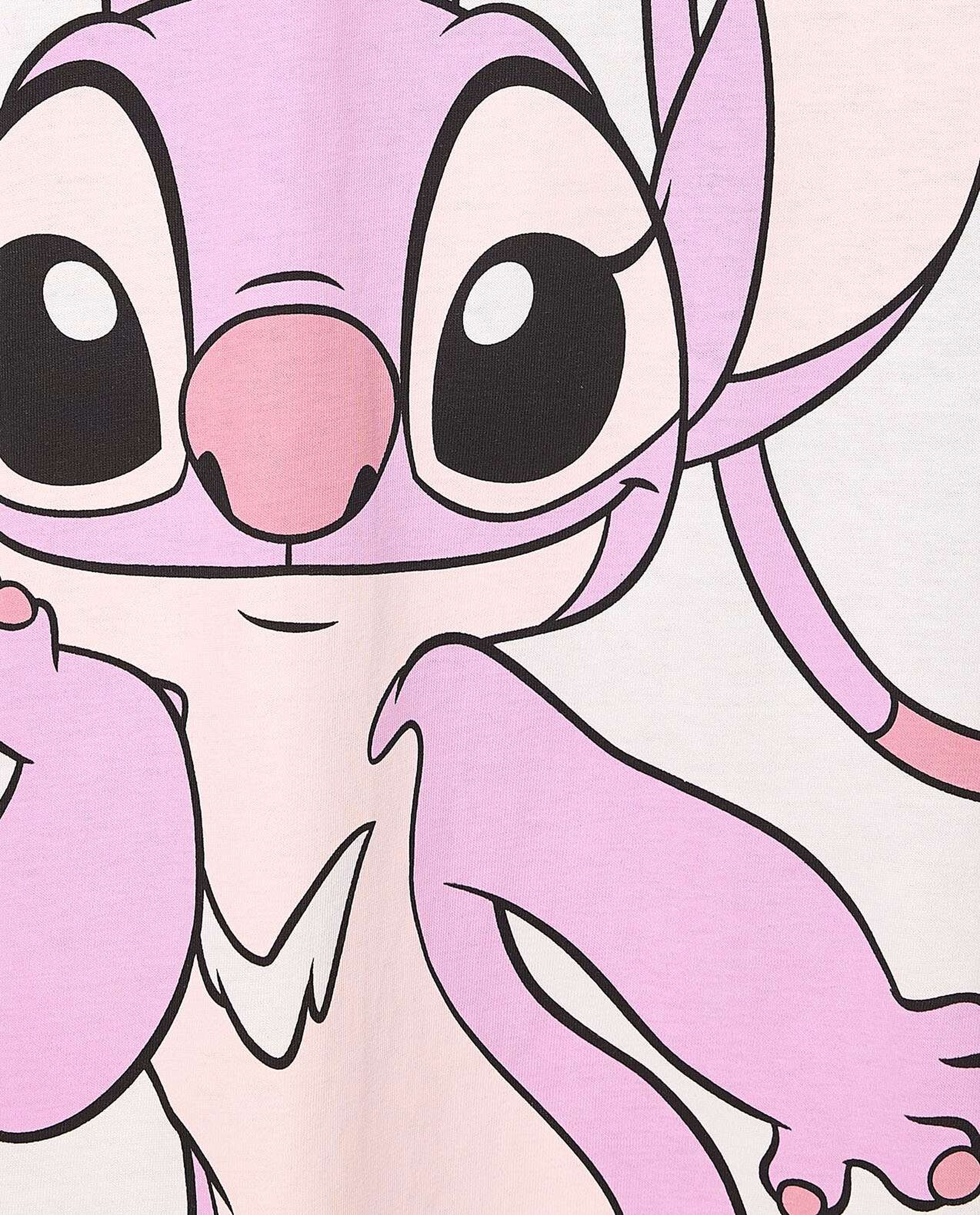 Angel Printed Nightdress with Crew Neck and Short Sleeves