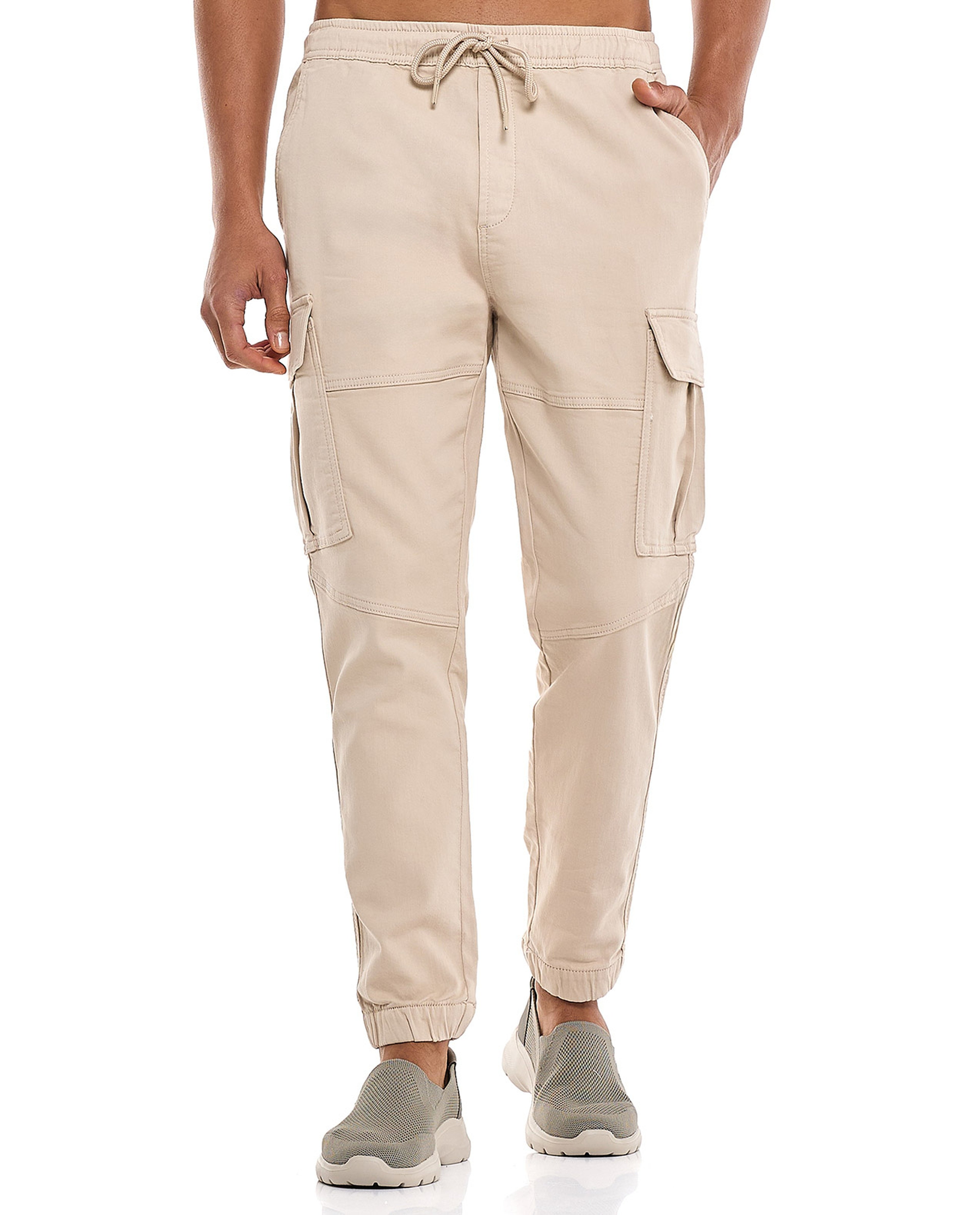 Solid Cargo Jogger Pants with Drawstring Waist