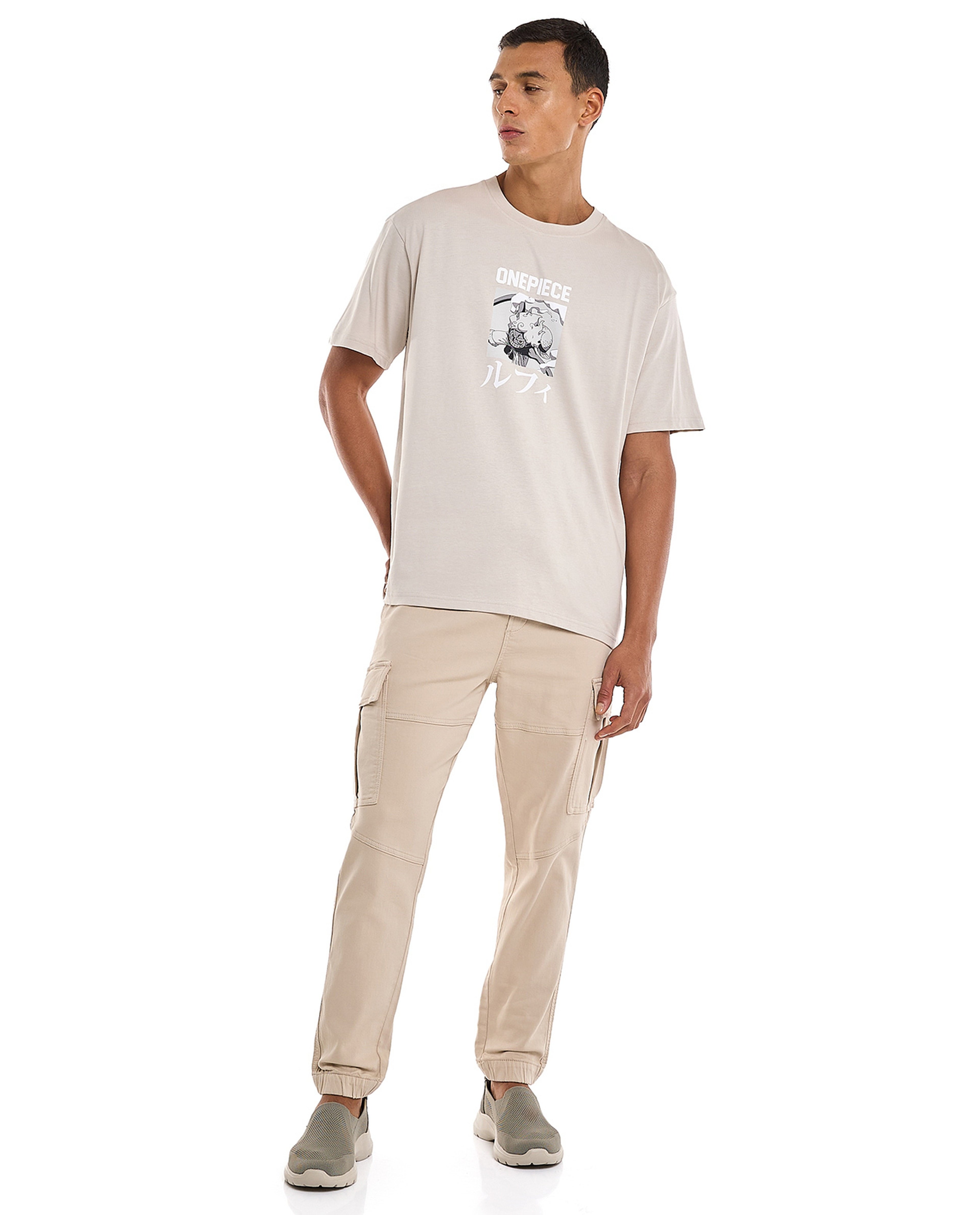 Solid Cargo Jogger Pants with Drawstring Waist