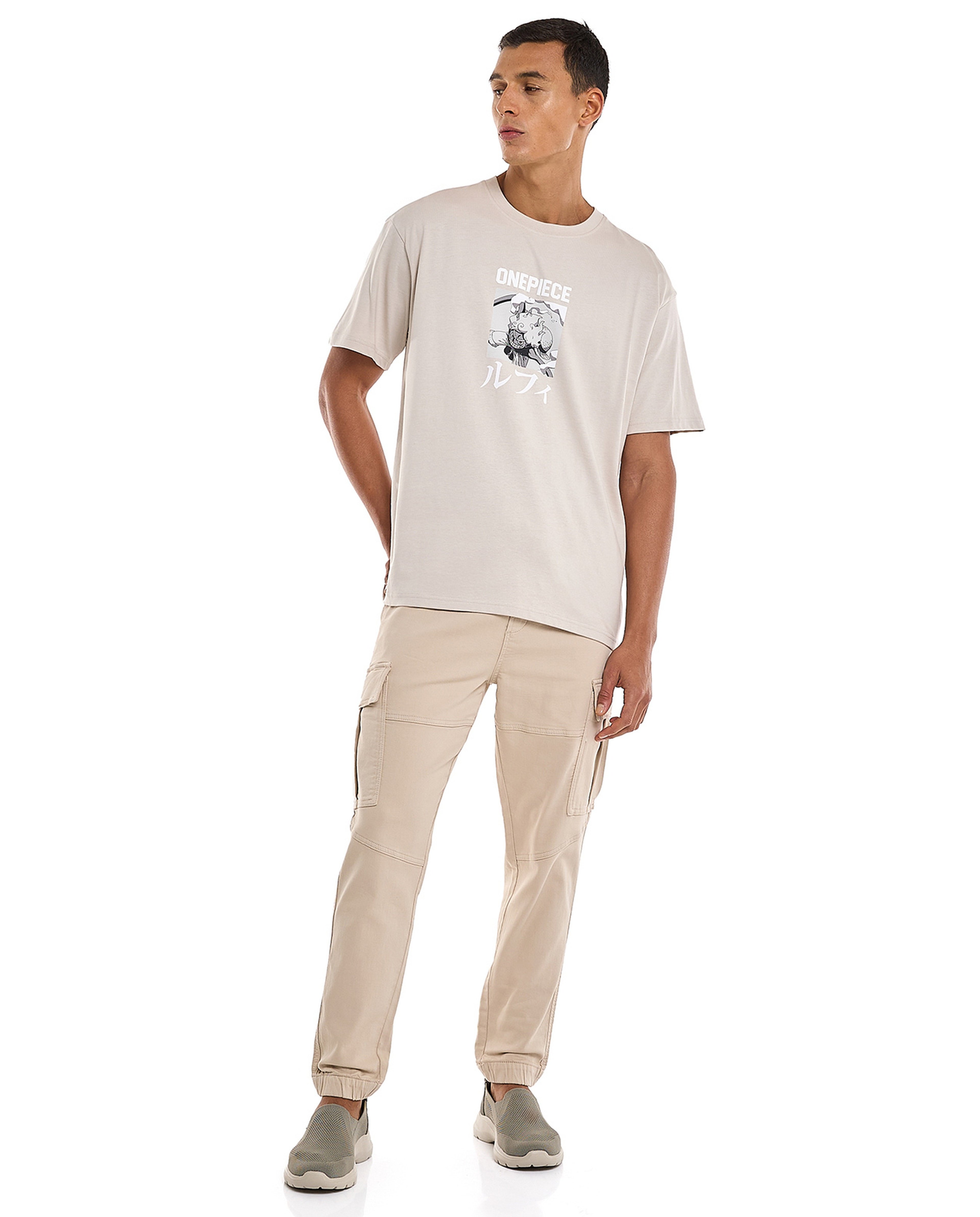 Solid Cargo Jogger Pants with Drawstring Waist