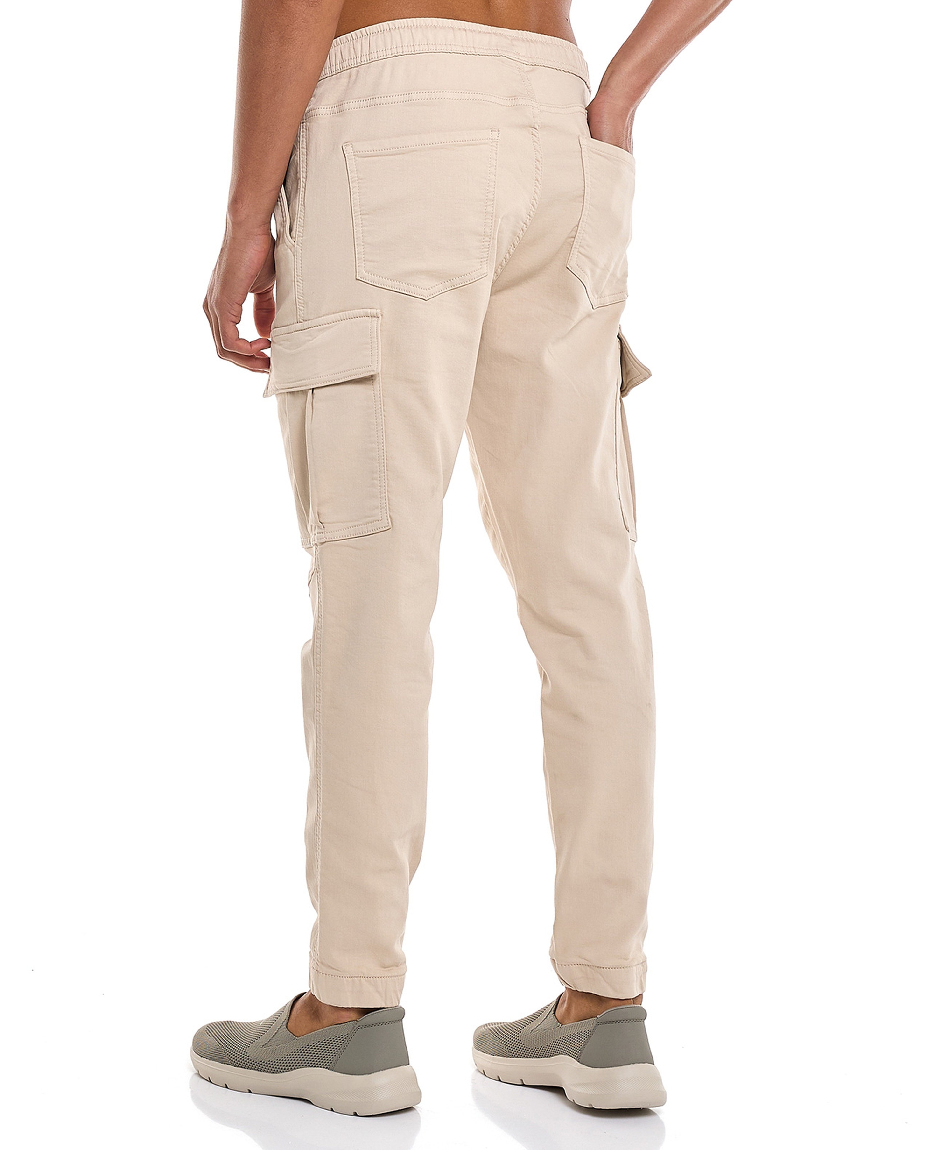 Solid Cargo Jogger Pants with Drawstring Waist