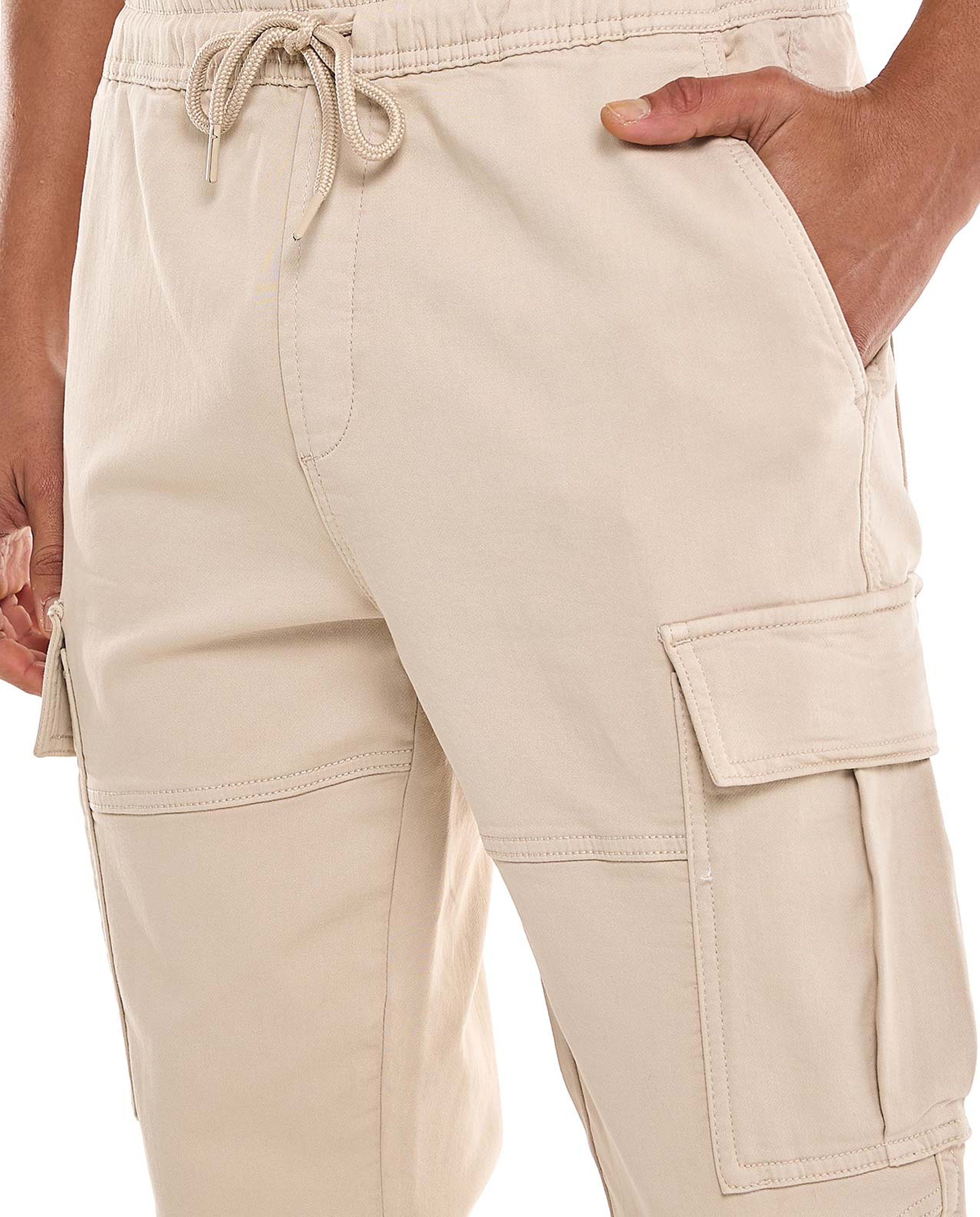 Solid Cargo Jogger Pants with Drawstring Waist