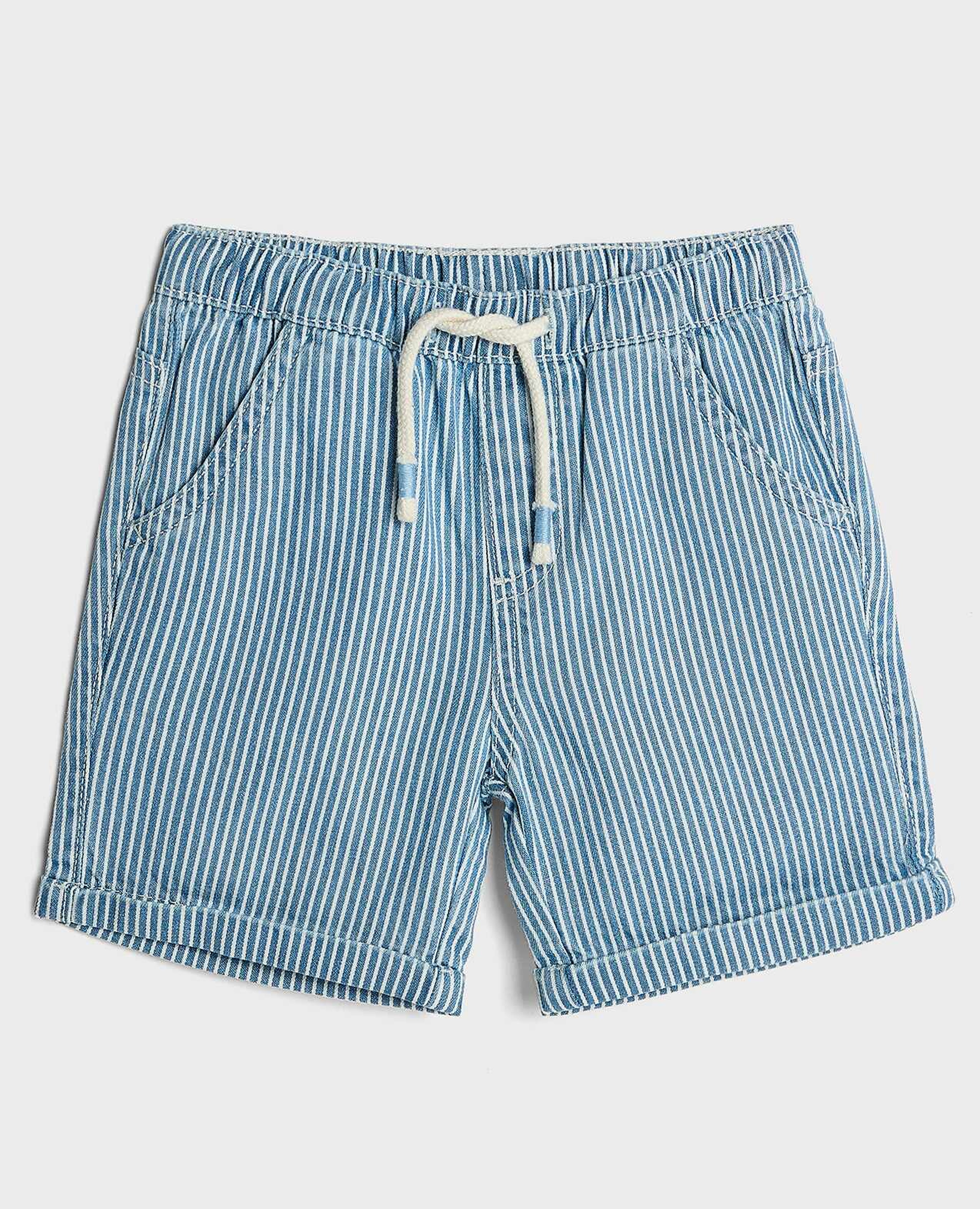 Striped Denim Shorts with Drawstring Waist