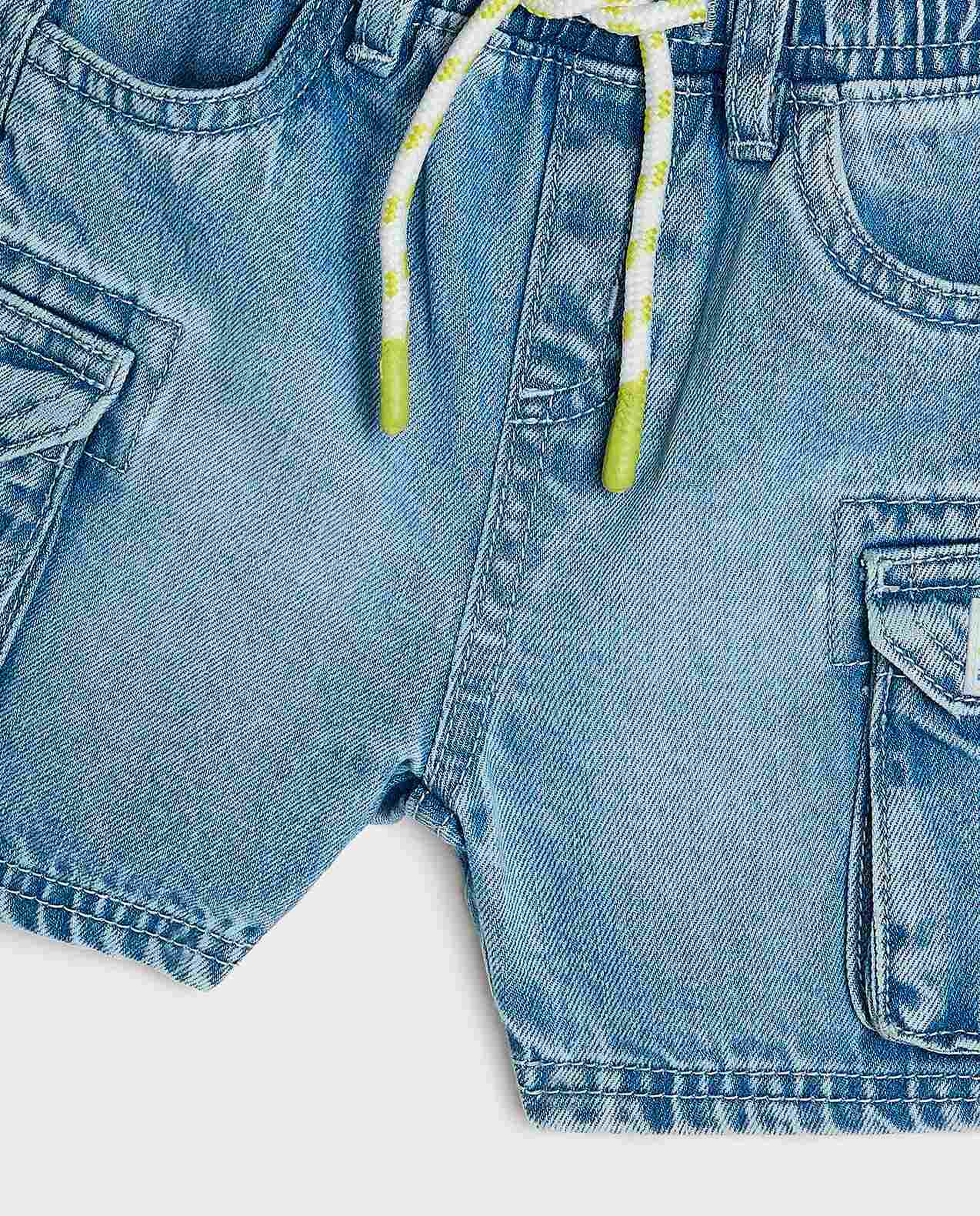 Faded Cargo Denim Shorts with Drawstring Waist