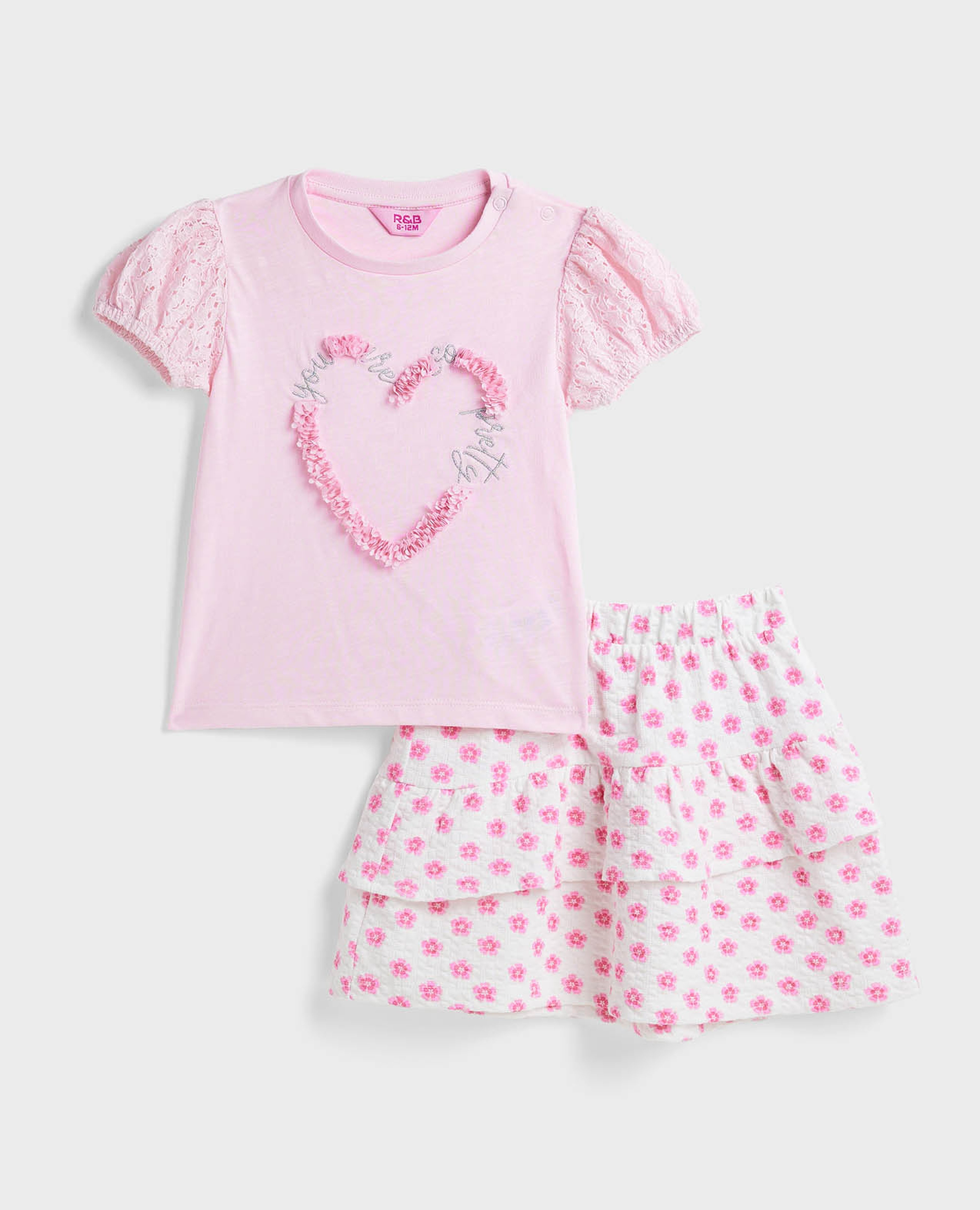 Appliqued Top and Printed Skirt Set