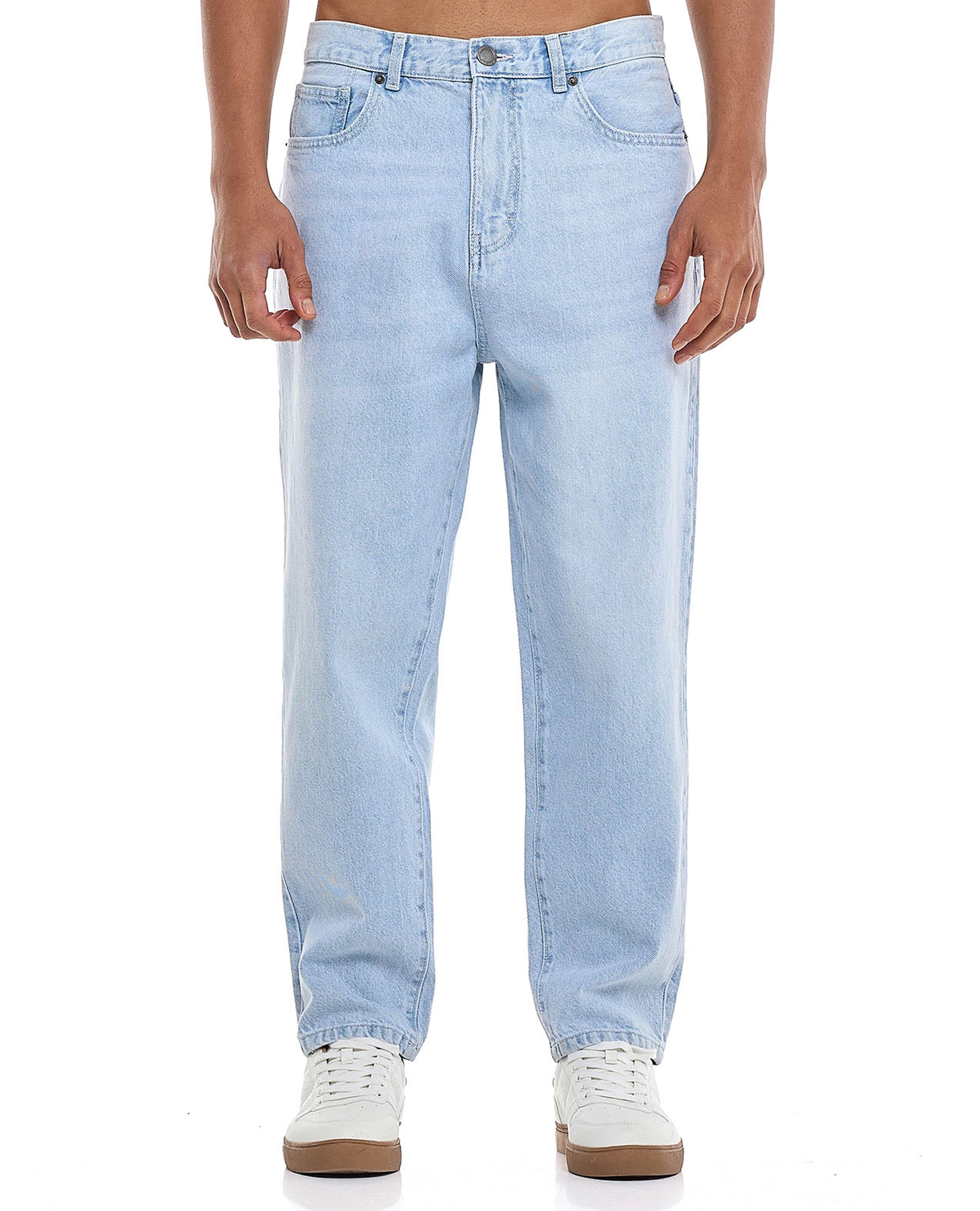 Washed Tapered Fit Jeans with Button Closure