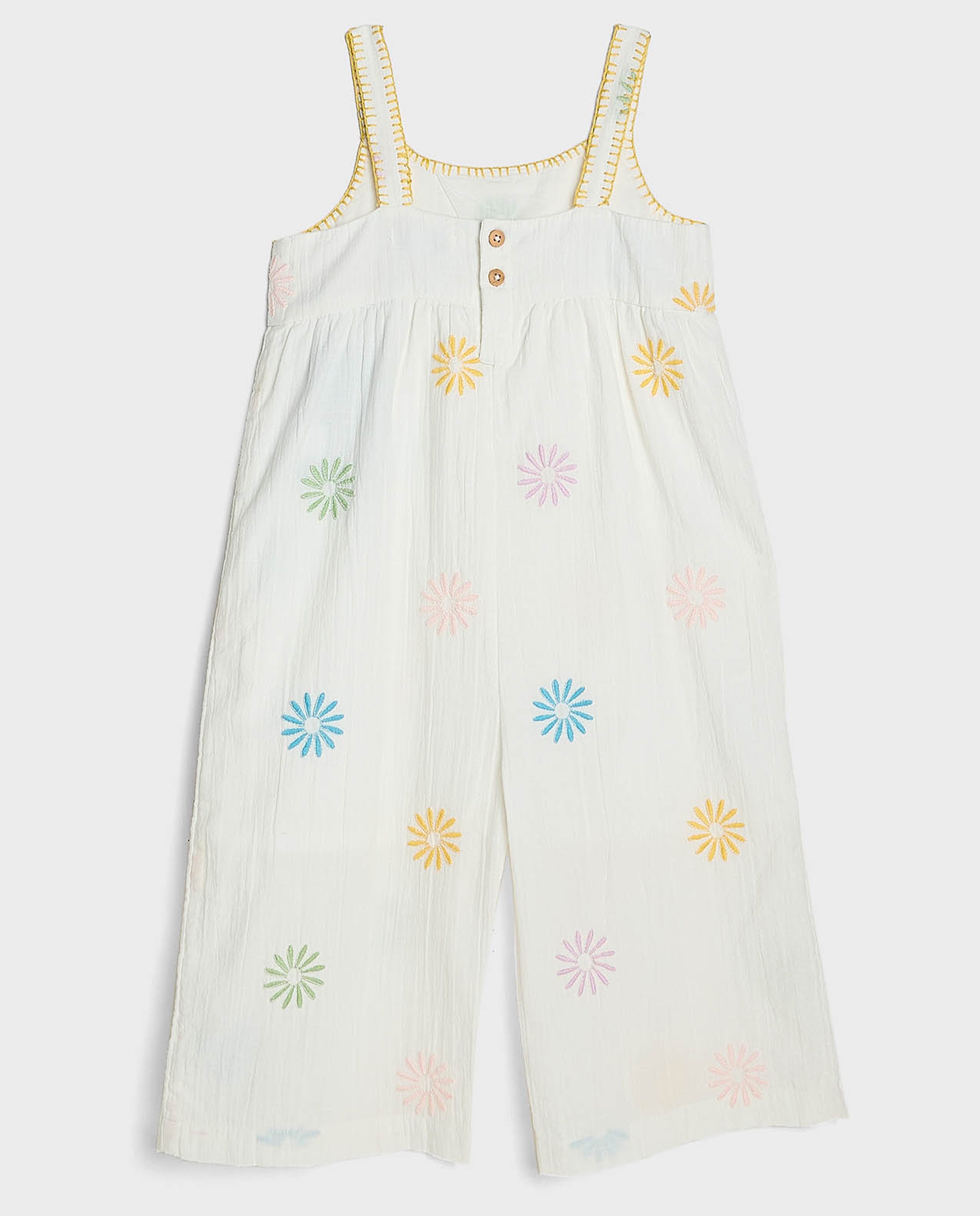Embroidered Sleeveless Dungarees with Scoop Neck