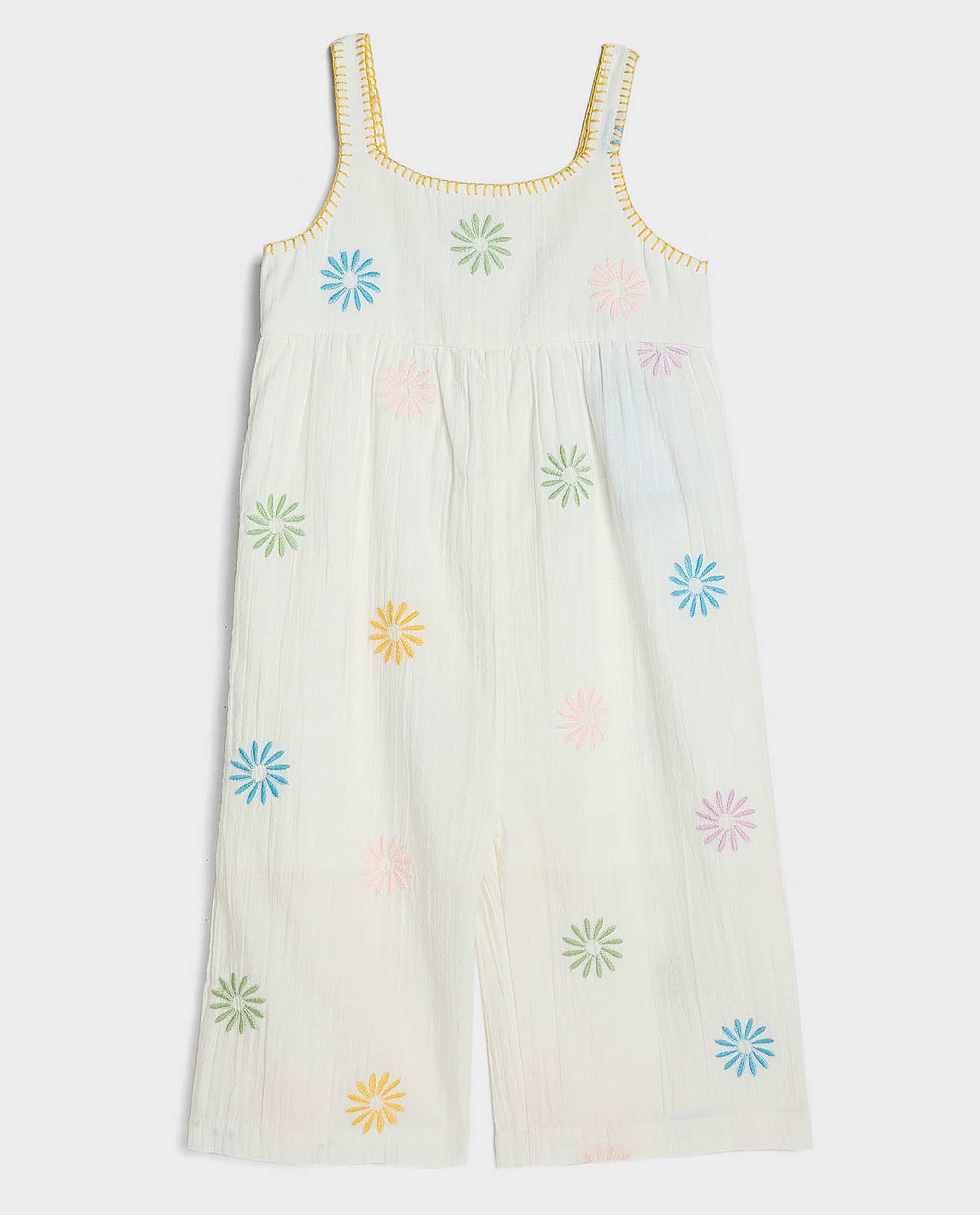Embroidered Sleeveless Dungarees with Scoop Neck