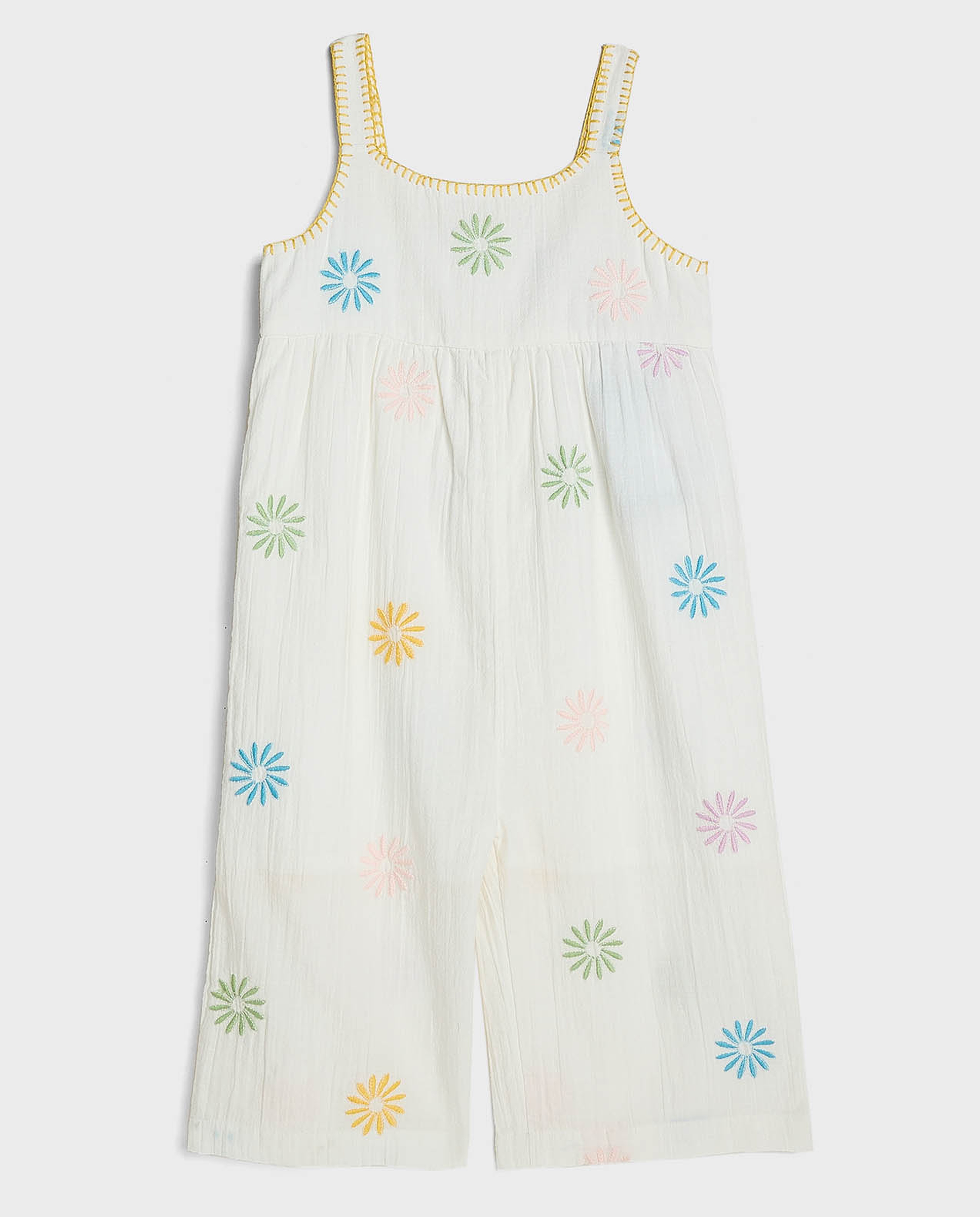 Embroidered Sleeveless Dungarees with Scoop Neck