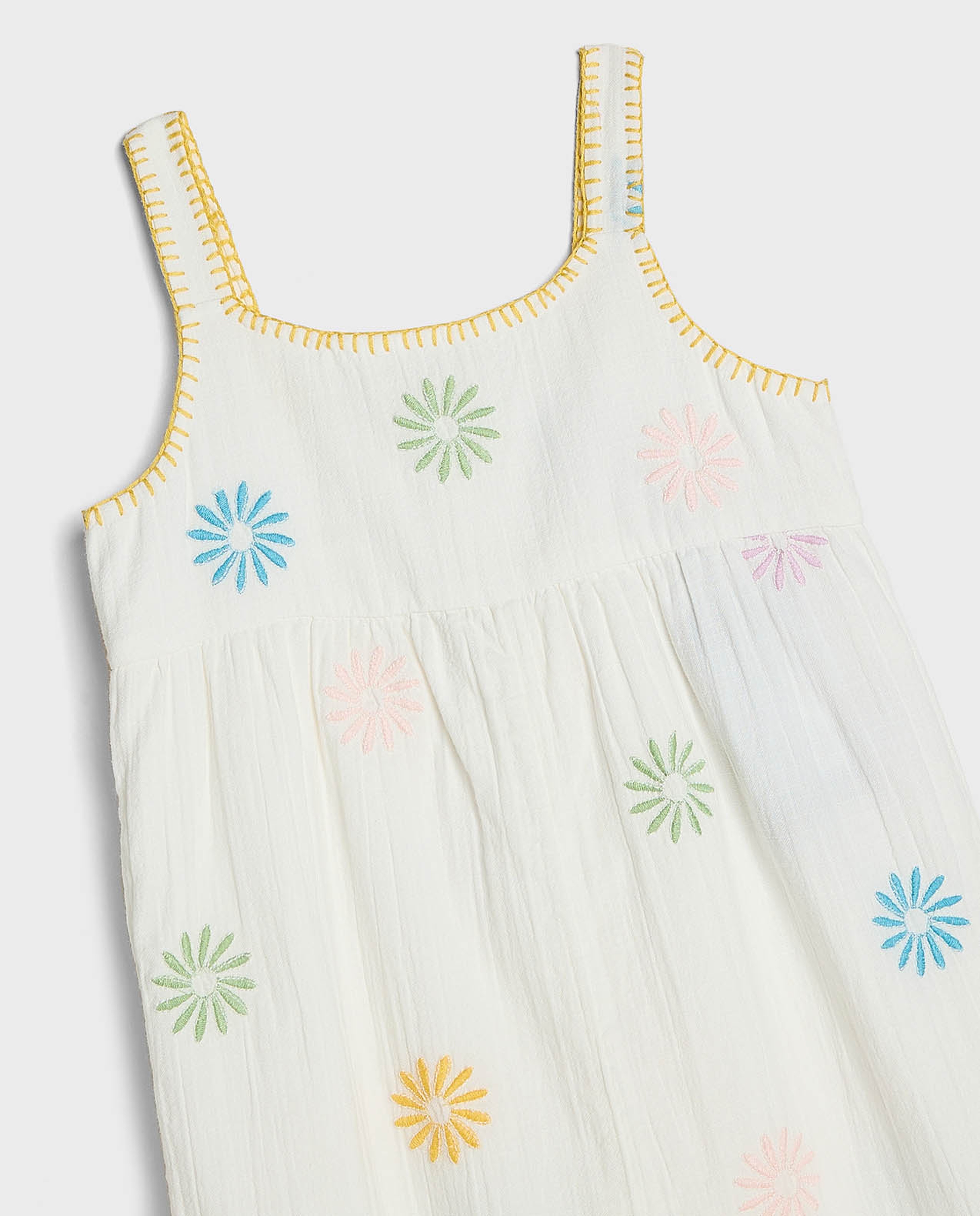 Embroidered Sleeveless Dungarees with Scoop Neck