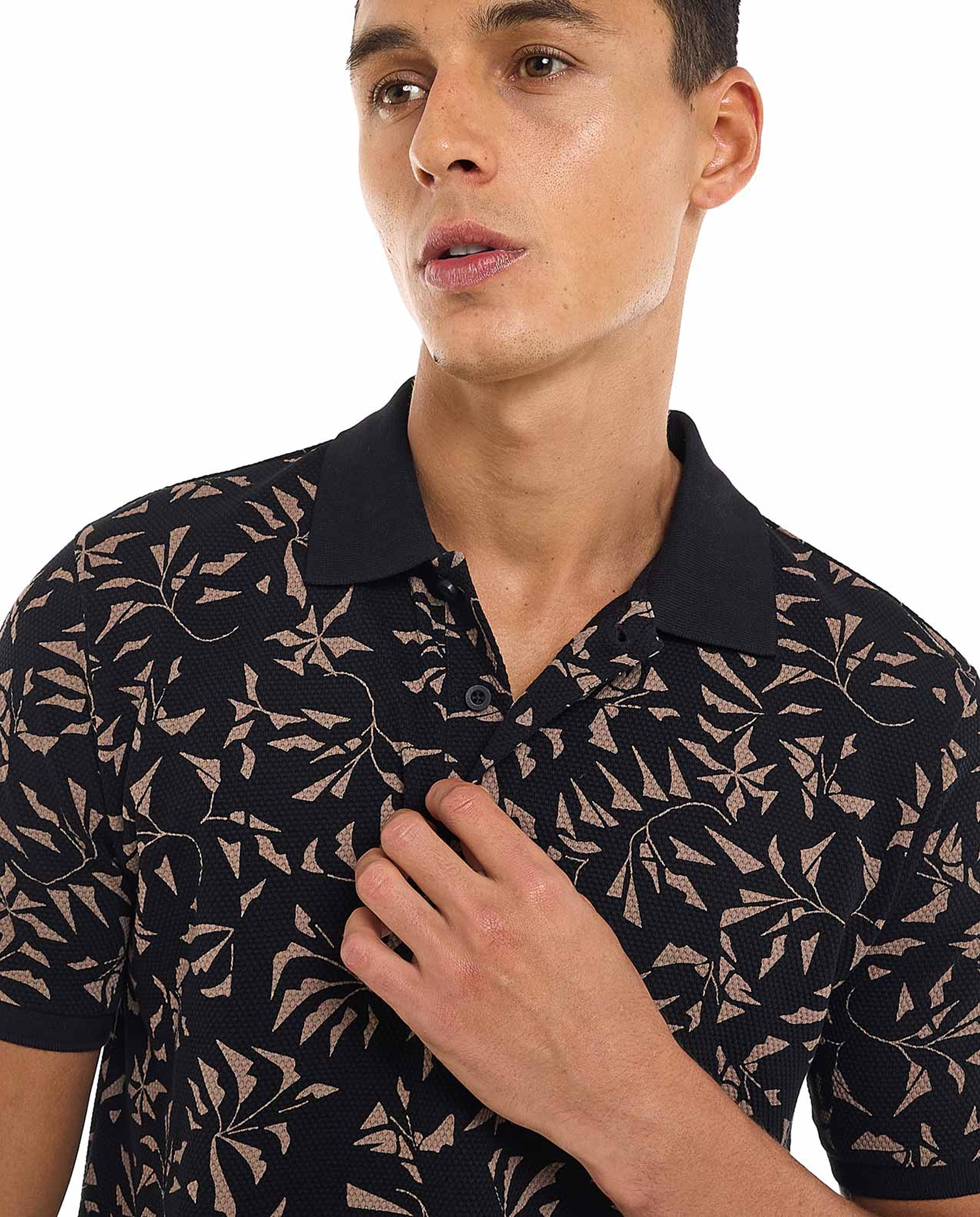 Patterned Polo T-Shirt with Short Sleeves