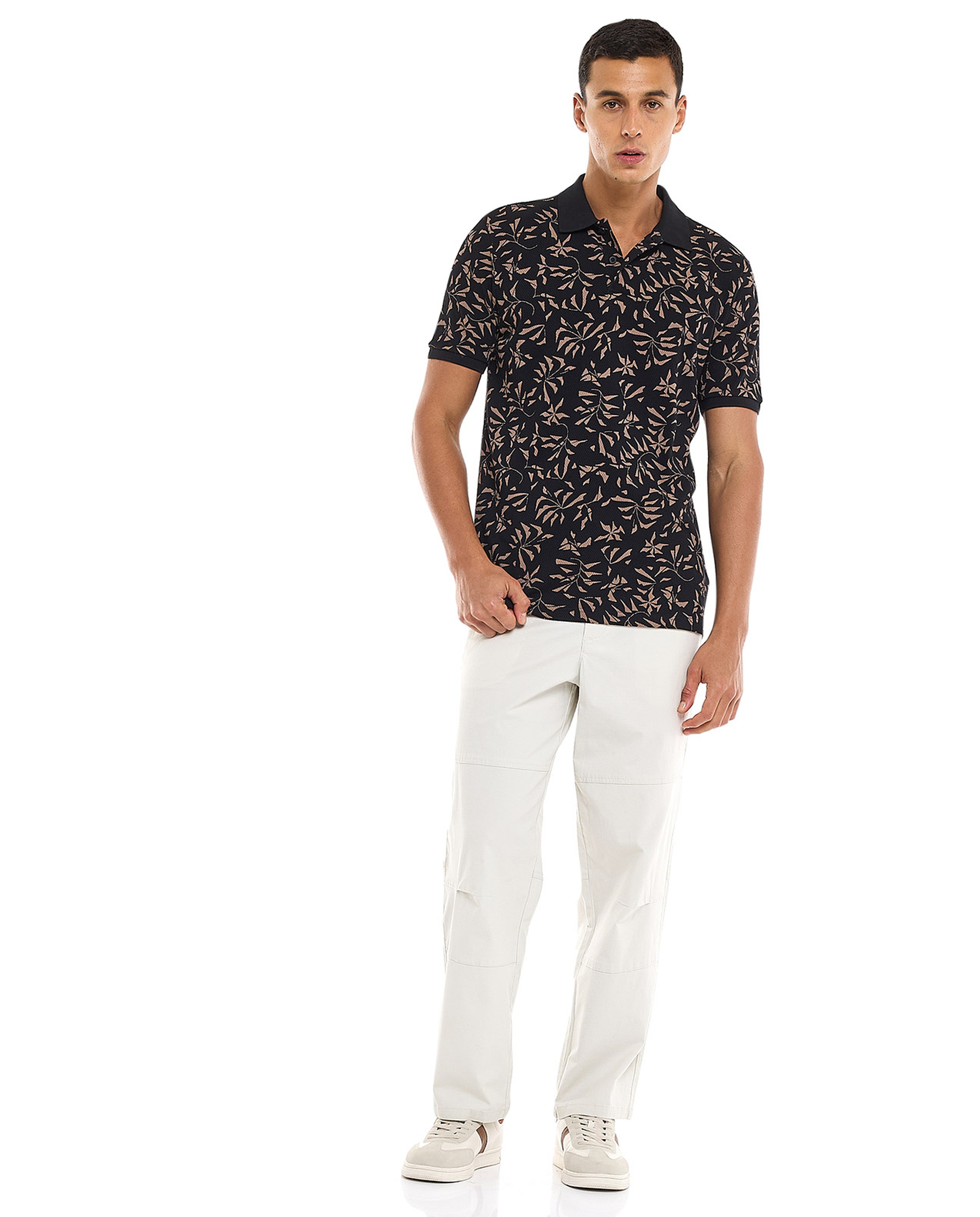 Patterned Polo T-Shirt with Short Sleeves