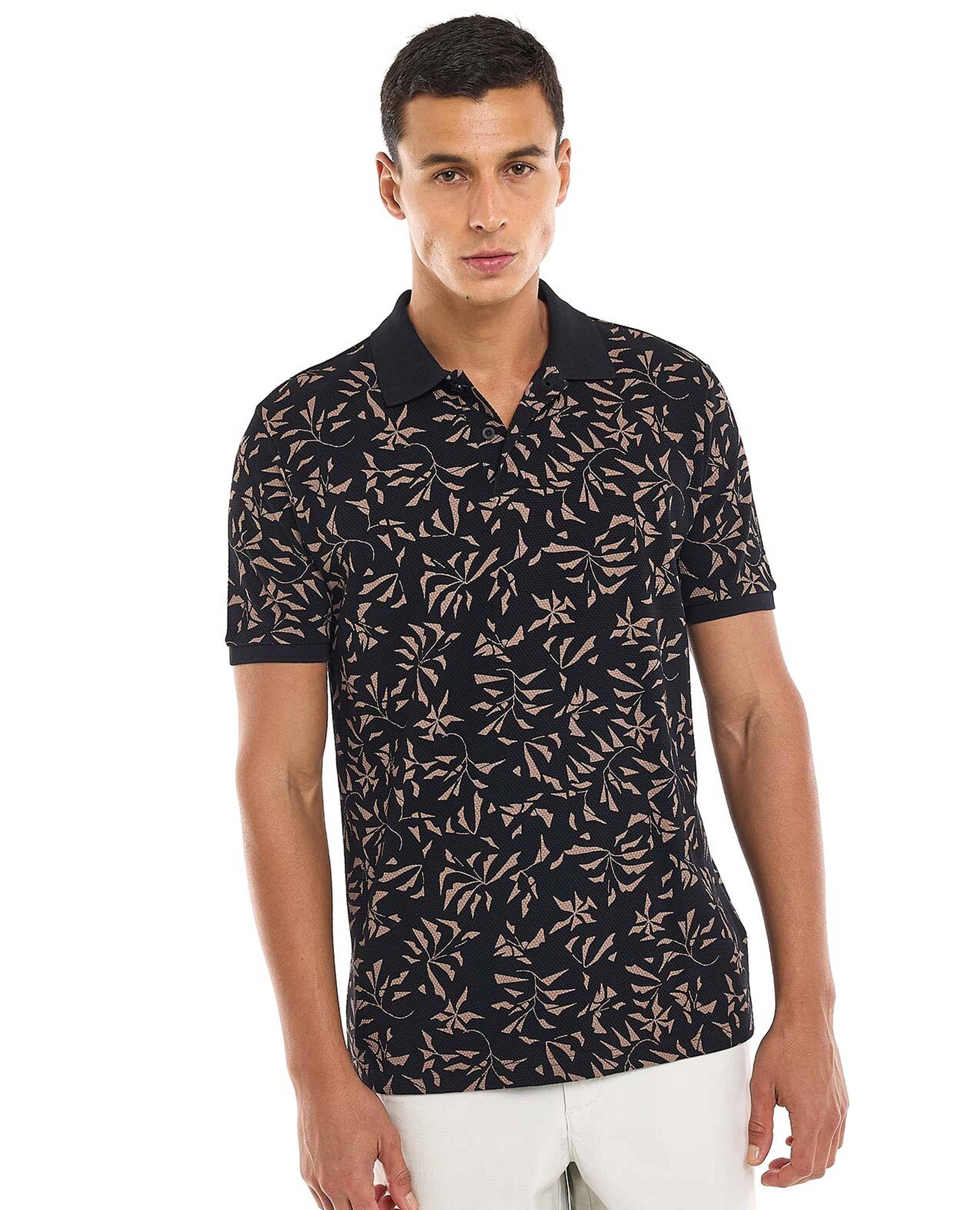 Patterned Polo T-Shirt with Short Sleeves