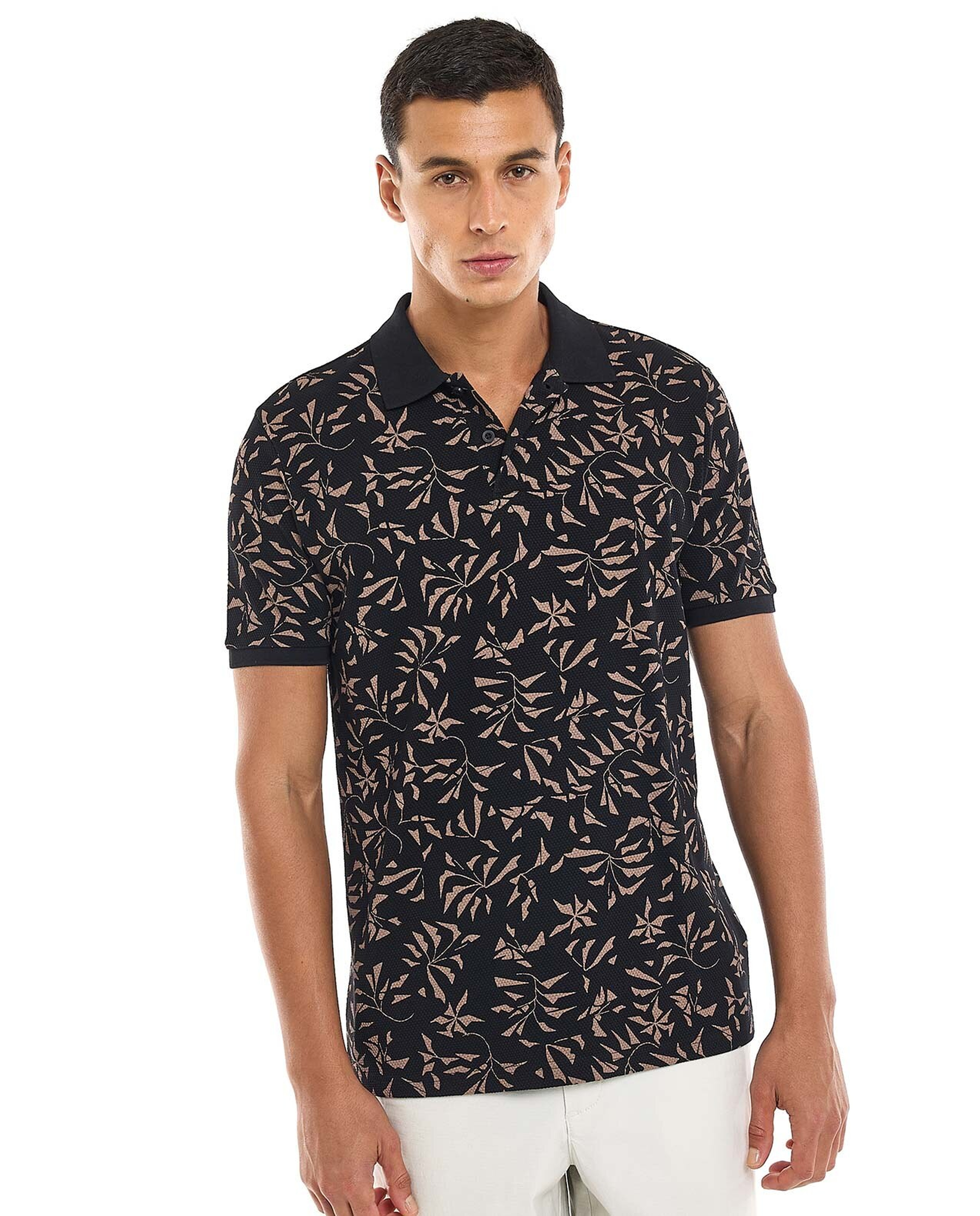Patterned Polo T-Shirt with Short Sleeves