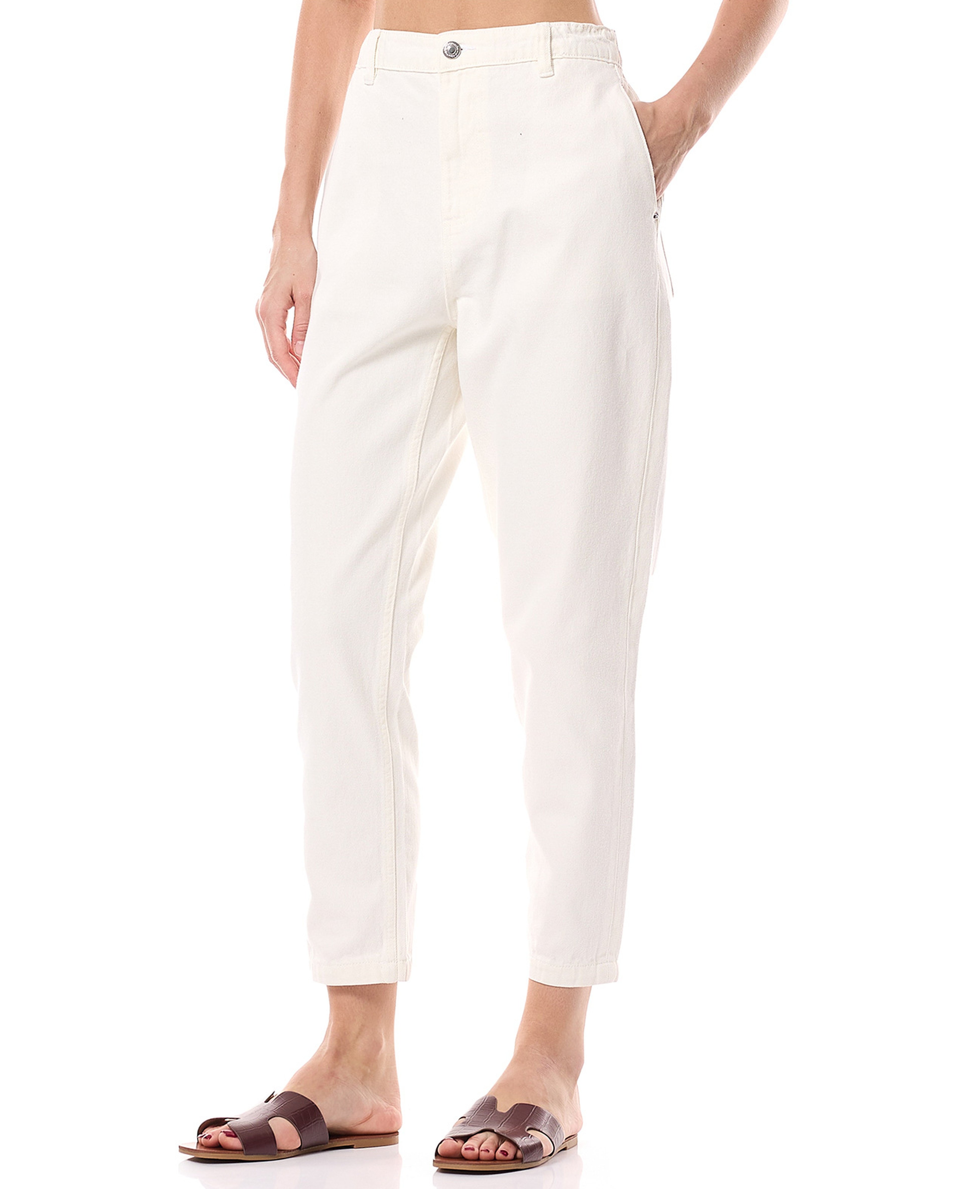 Solid Mom Fit Jeans with Button Closure