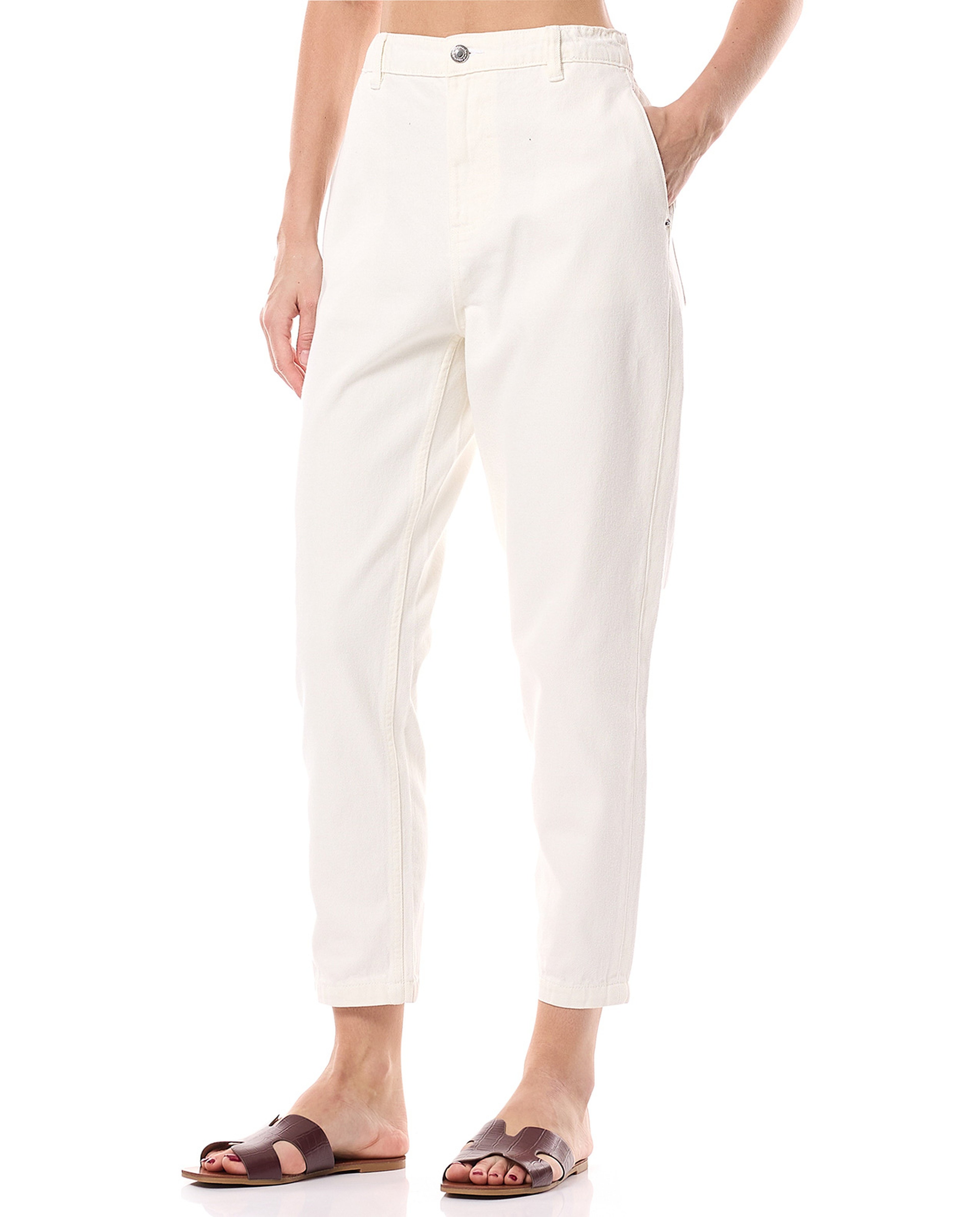 Solid Mom Fit Jeans with Button Closure