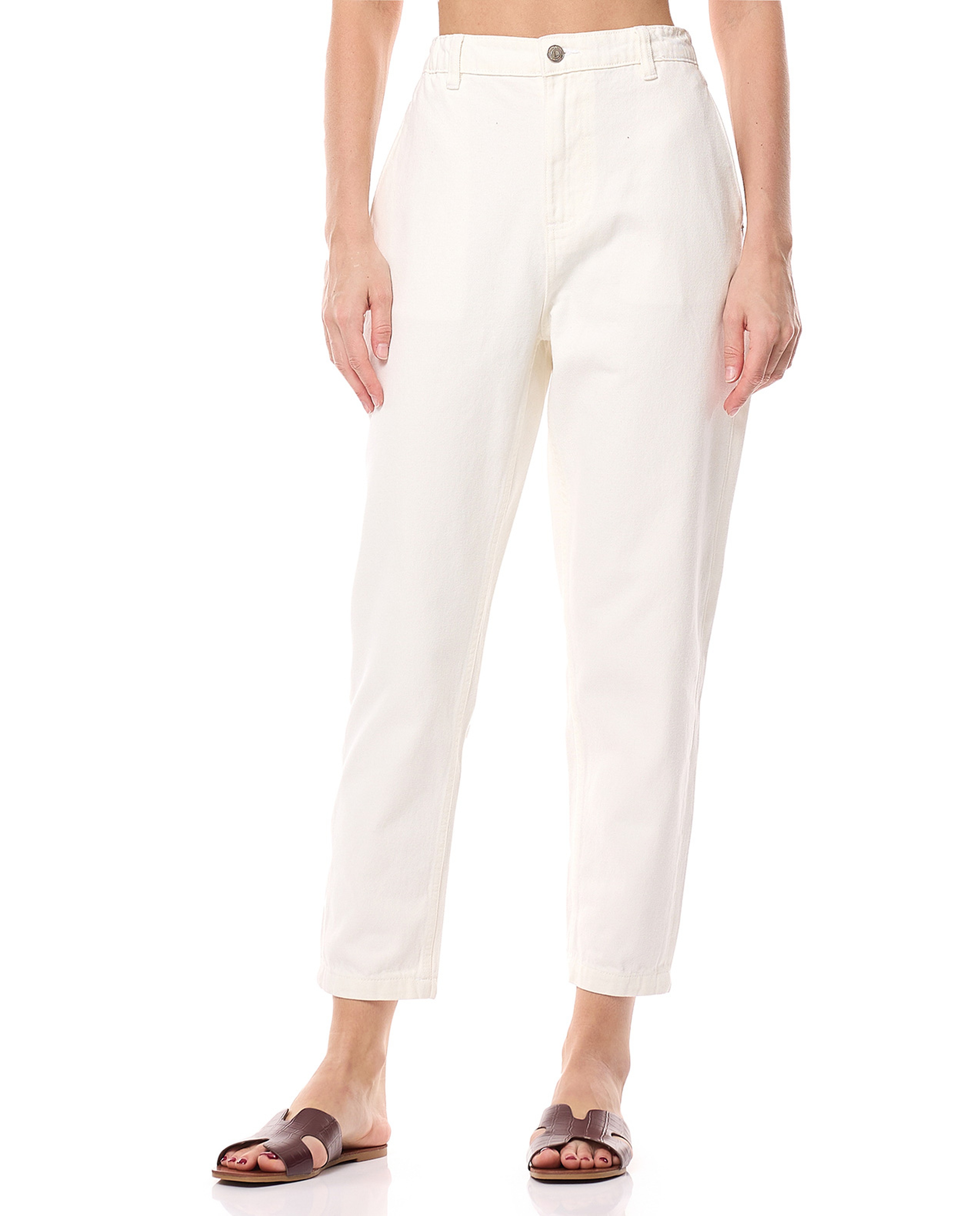 Solid Mom Fit Jeans with Button Closure