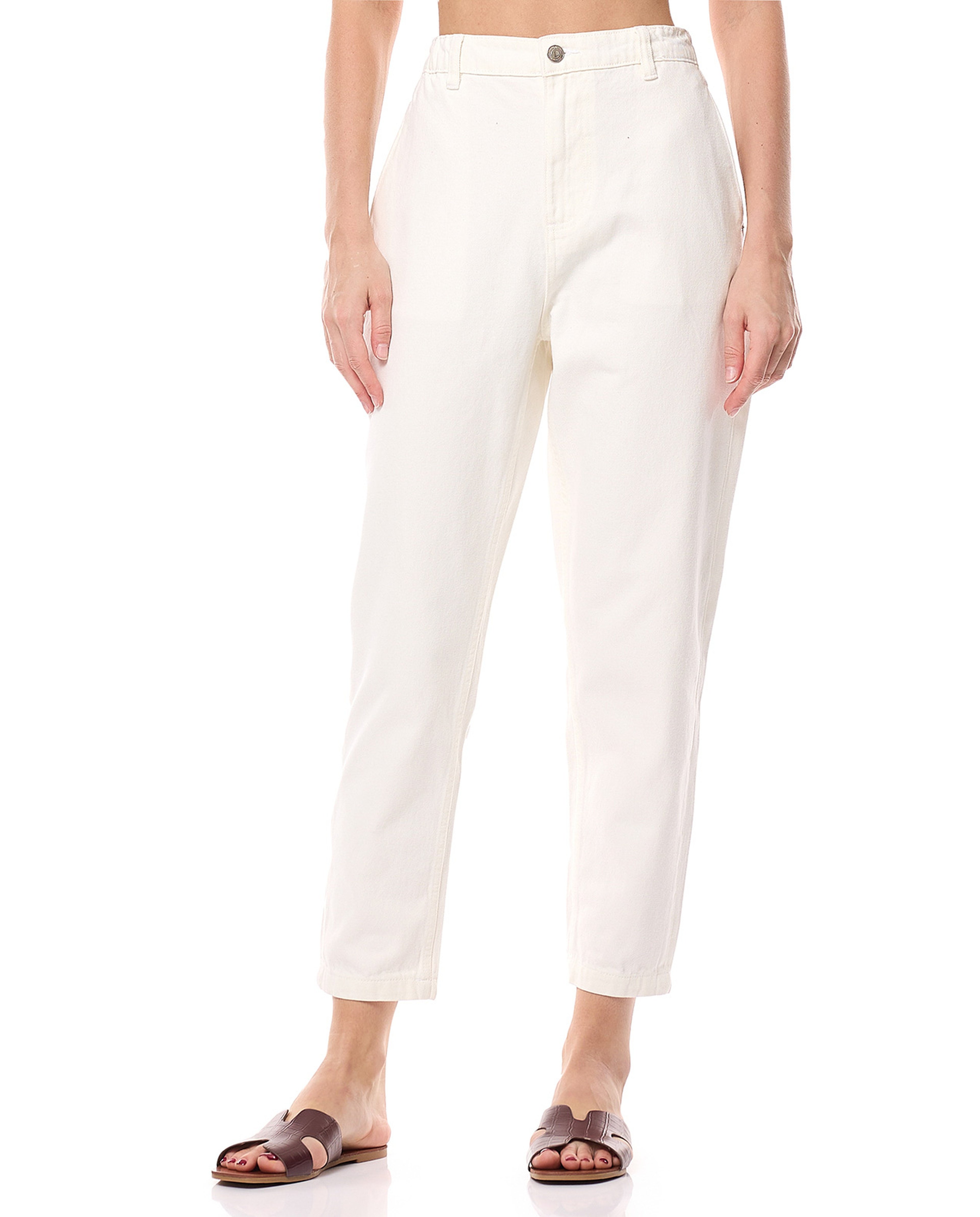 Solid Mom Fit Jeans with Button Closure