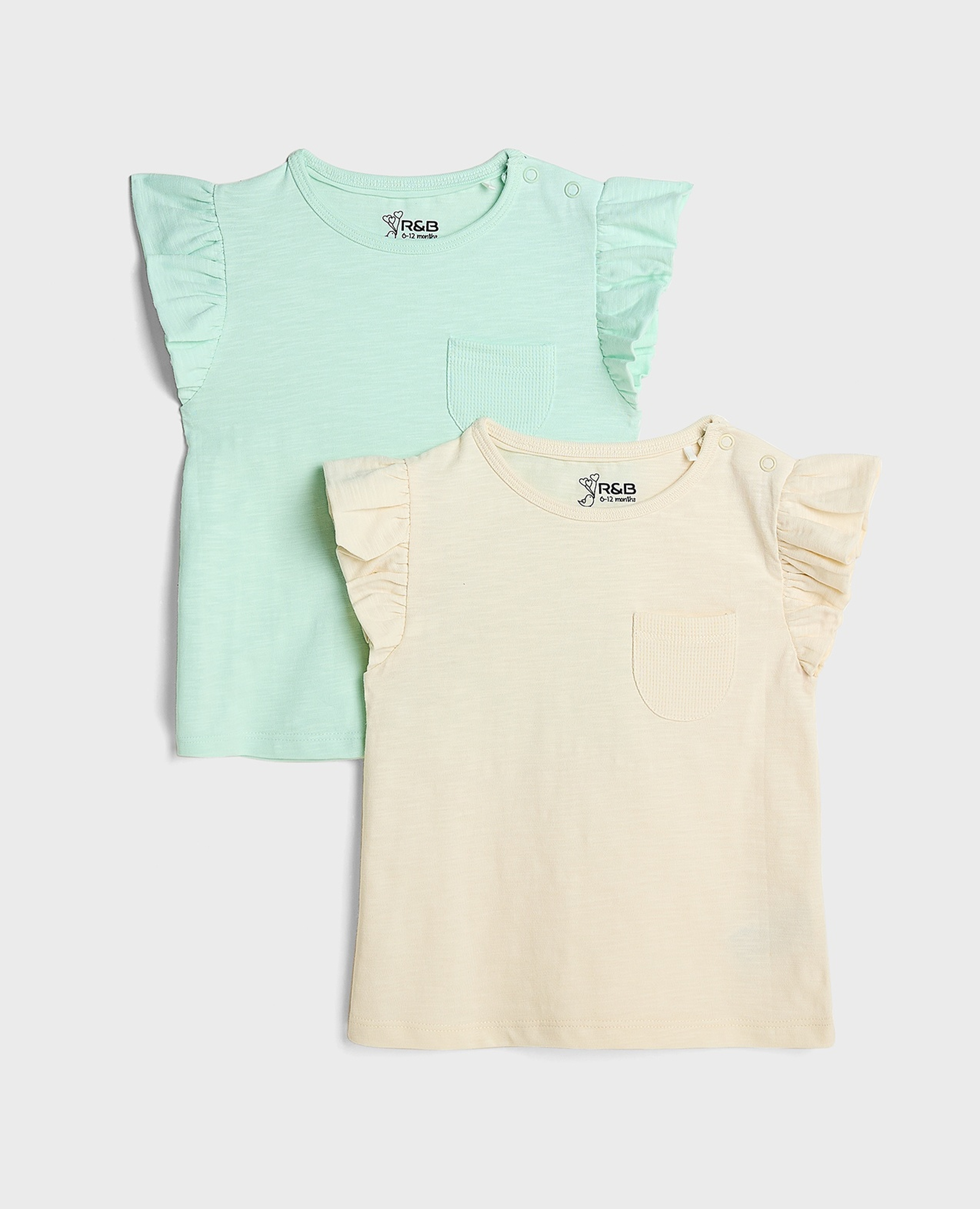 2 Pack Tops with Crew Neck and Ruffle Sleeves