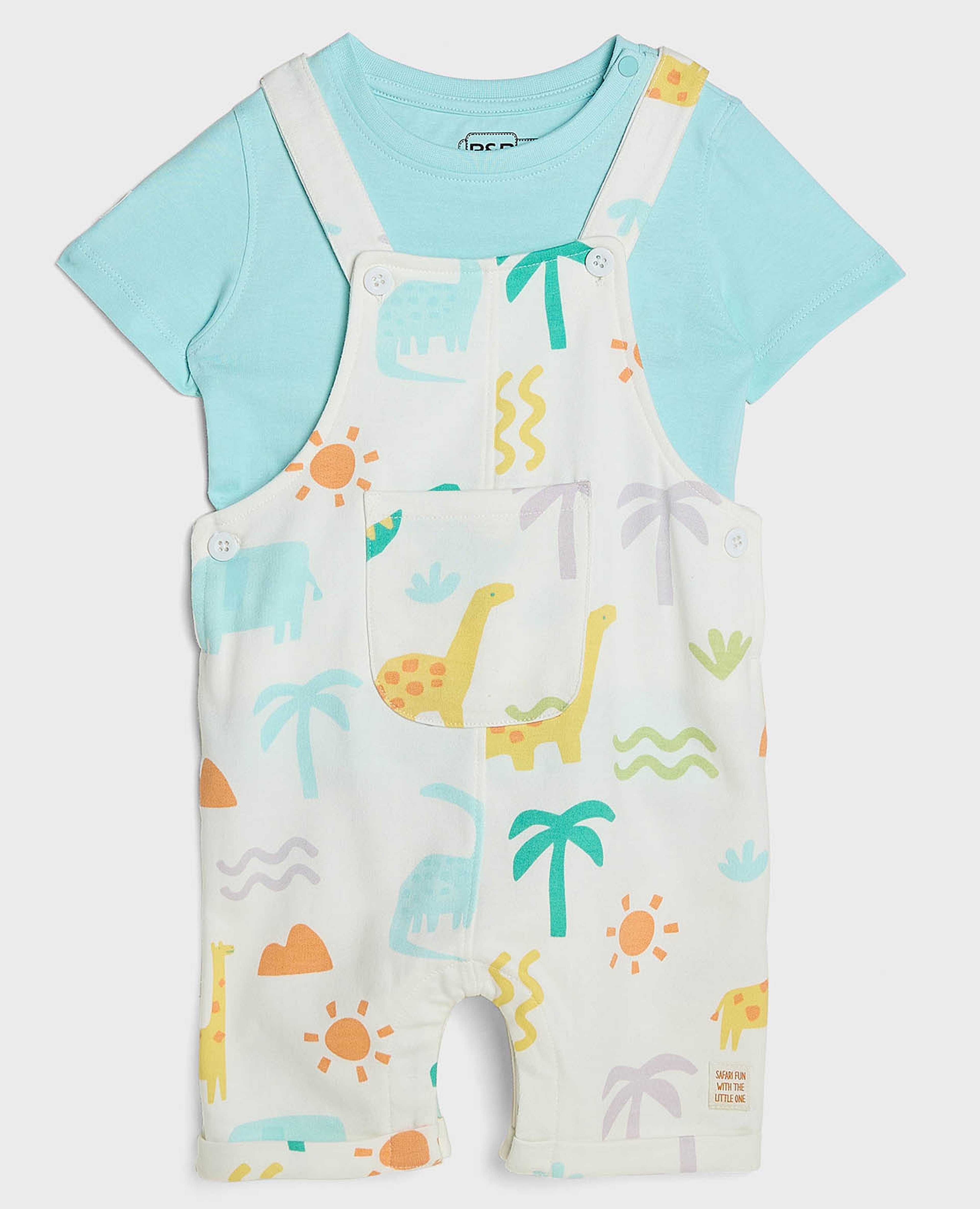 طقم تيشيرت سادة ودنغري بطبعة