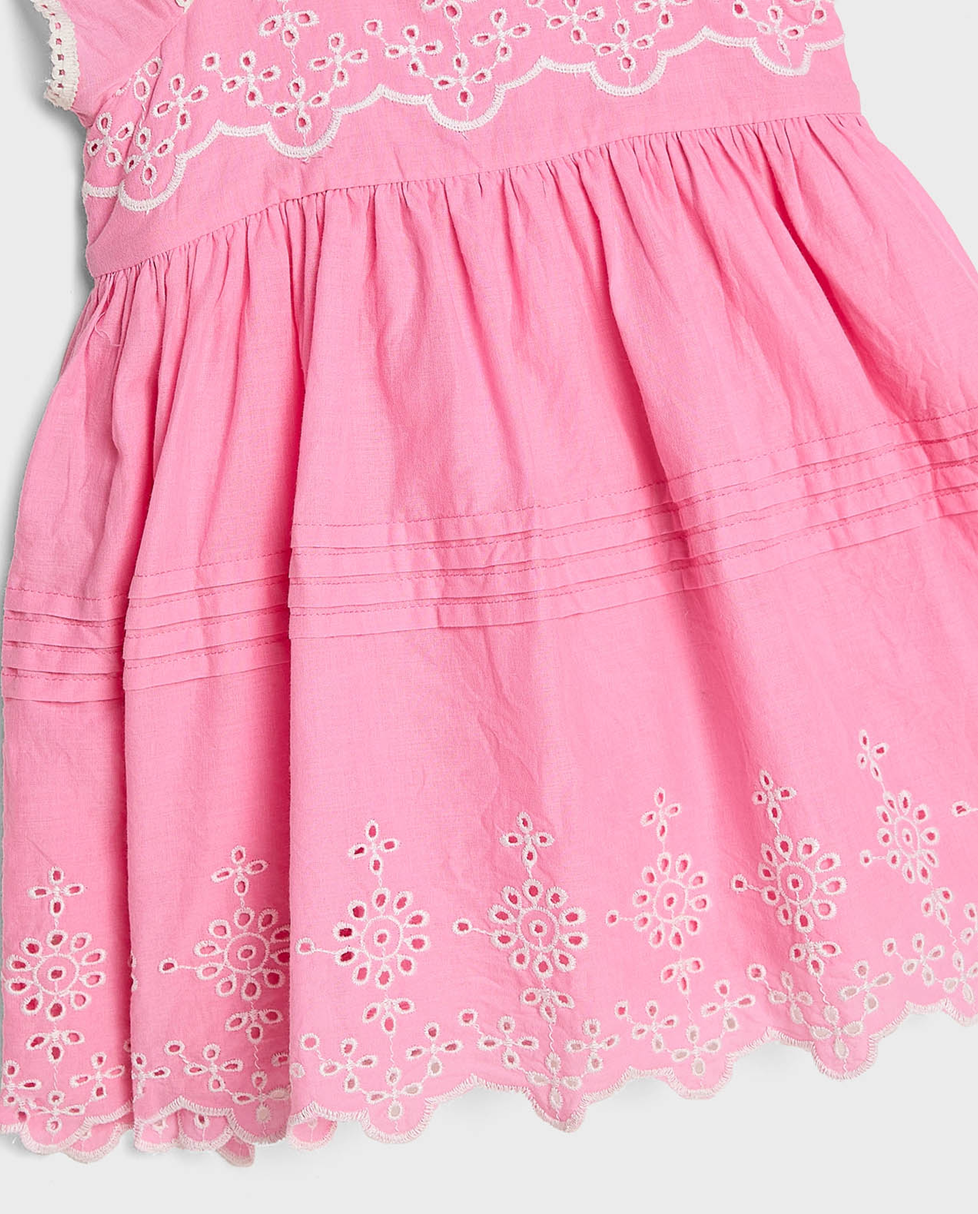 Schiffli Dress with Square Neck and Cap Sleeves