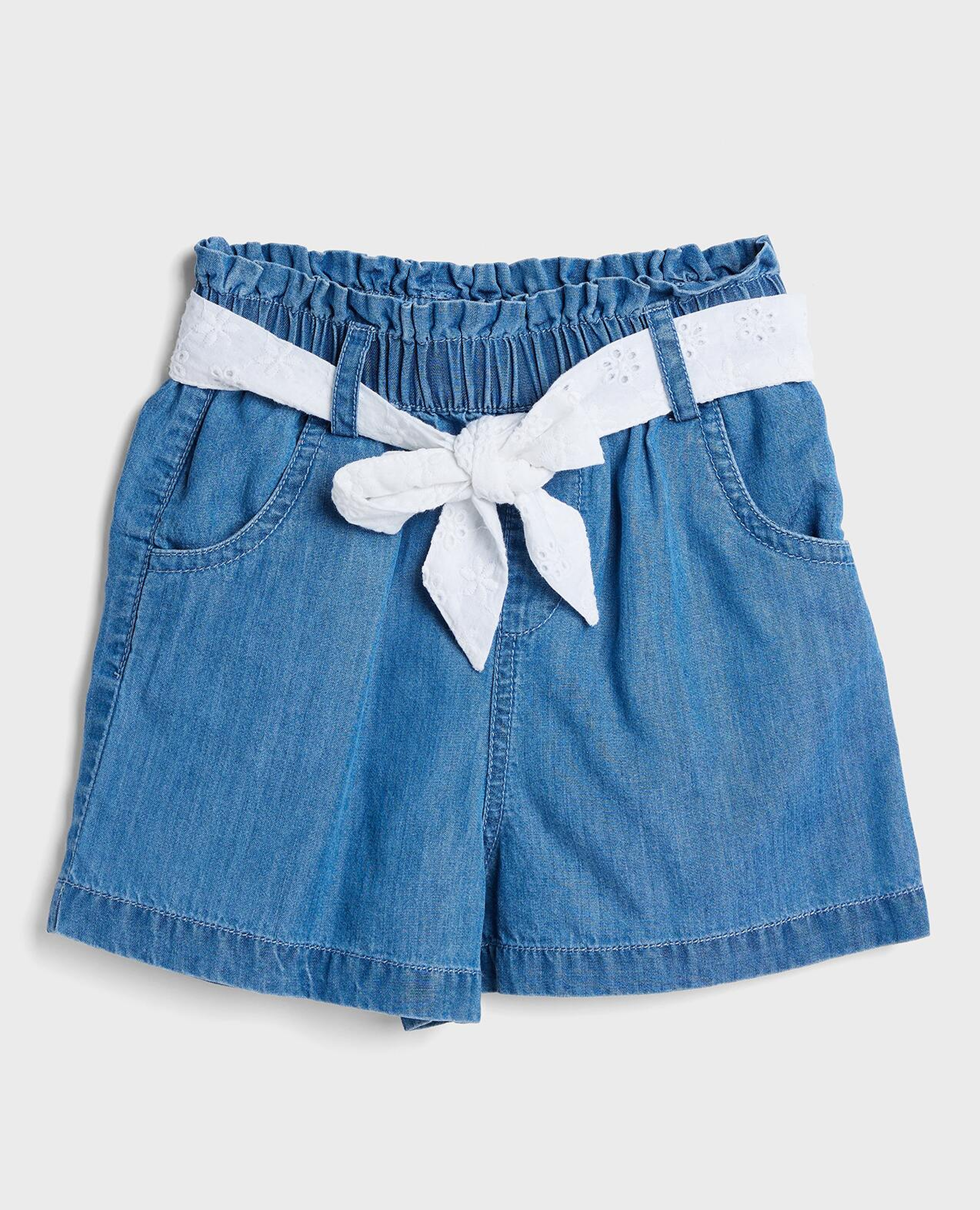 Belted Denim Shorts with Elastic Waist
