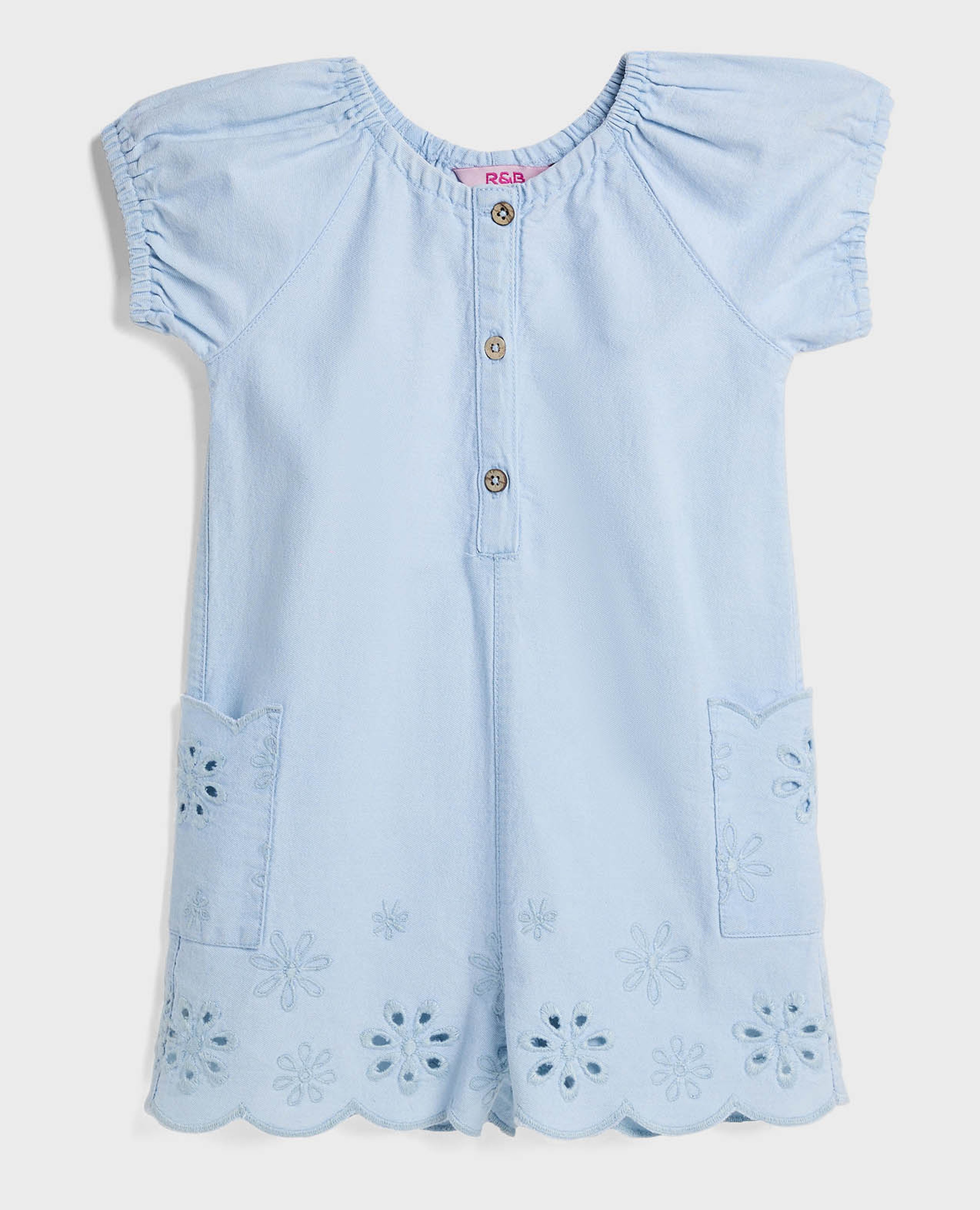 رومبير دنيم بشيفلي بياقة دائرية وأكمام قصيرة