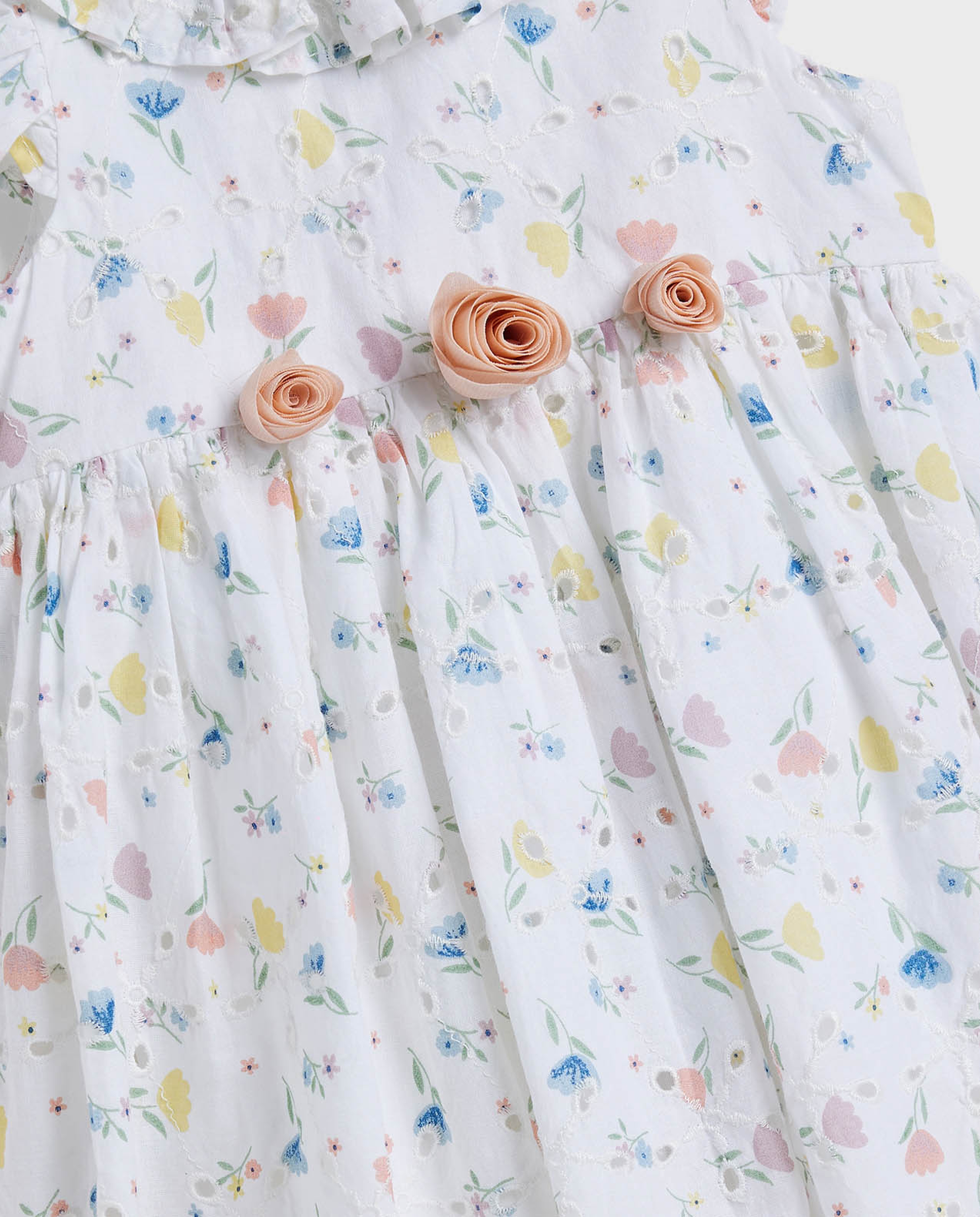 Floral Printed Dress with Crew Neck and Ruffle Sleeves