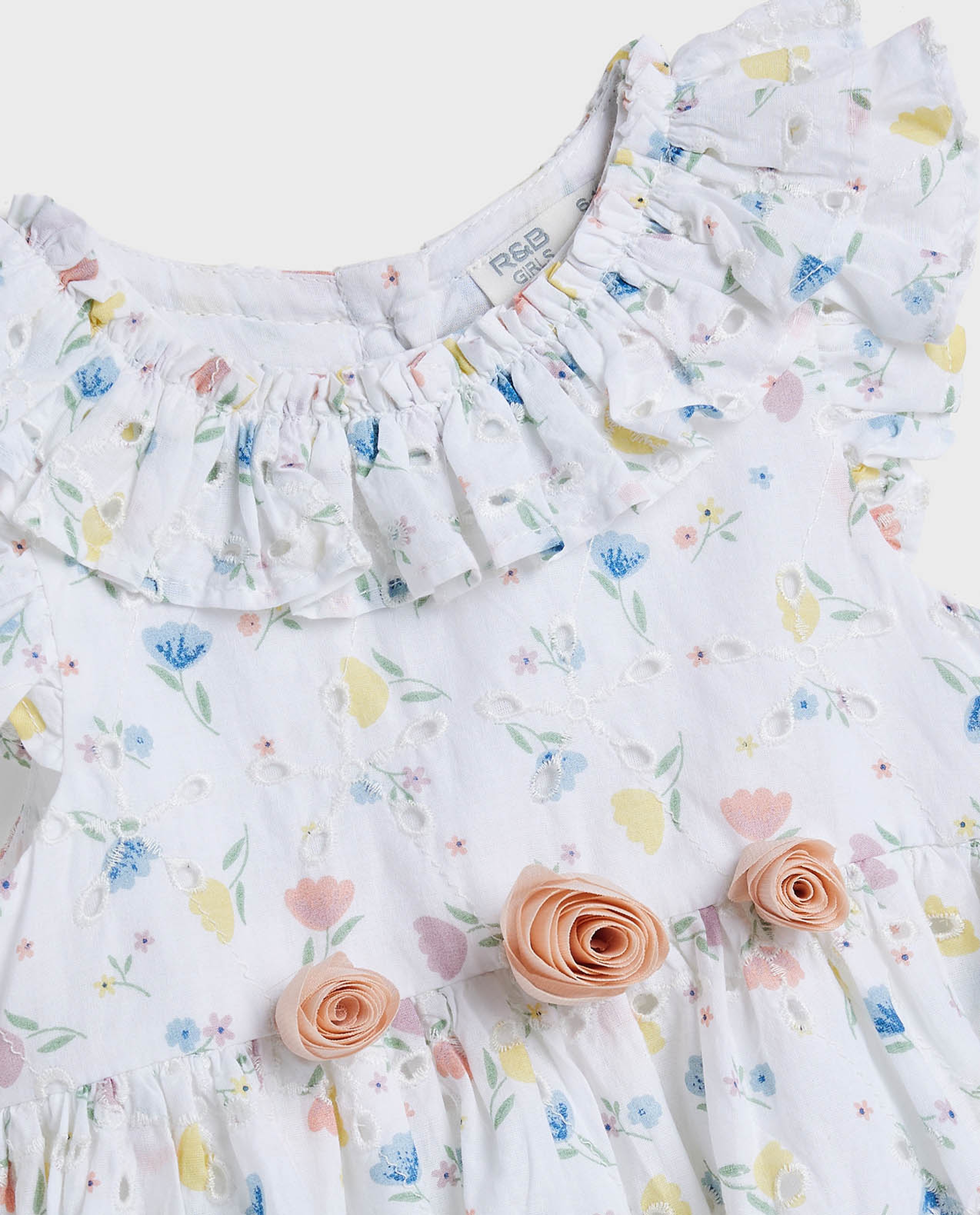 Floral Printed Dress with Crew Neck and Ruffle Sleeves