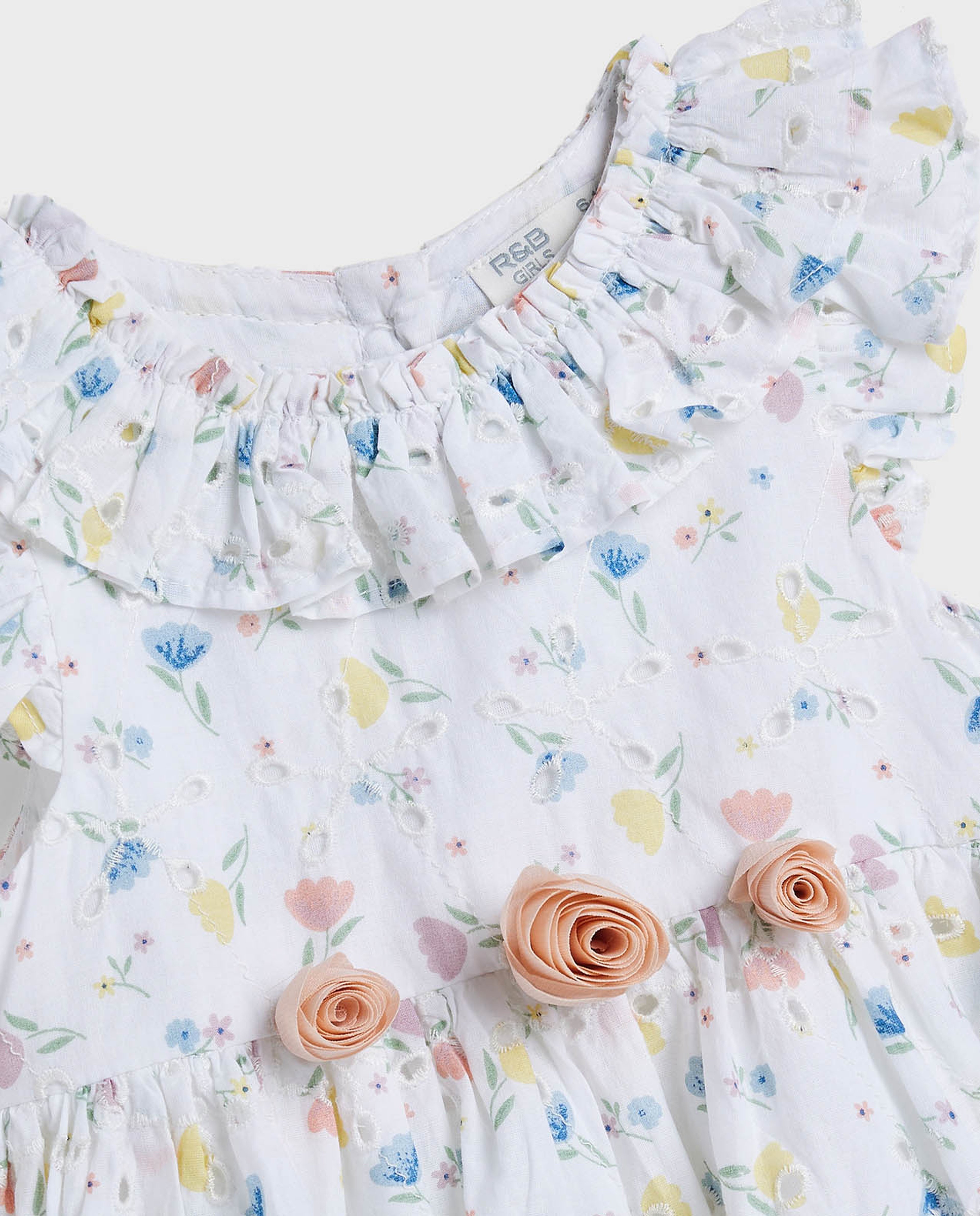 Floral Printed Dress with Crew Neck and Ruffle Sleeves