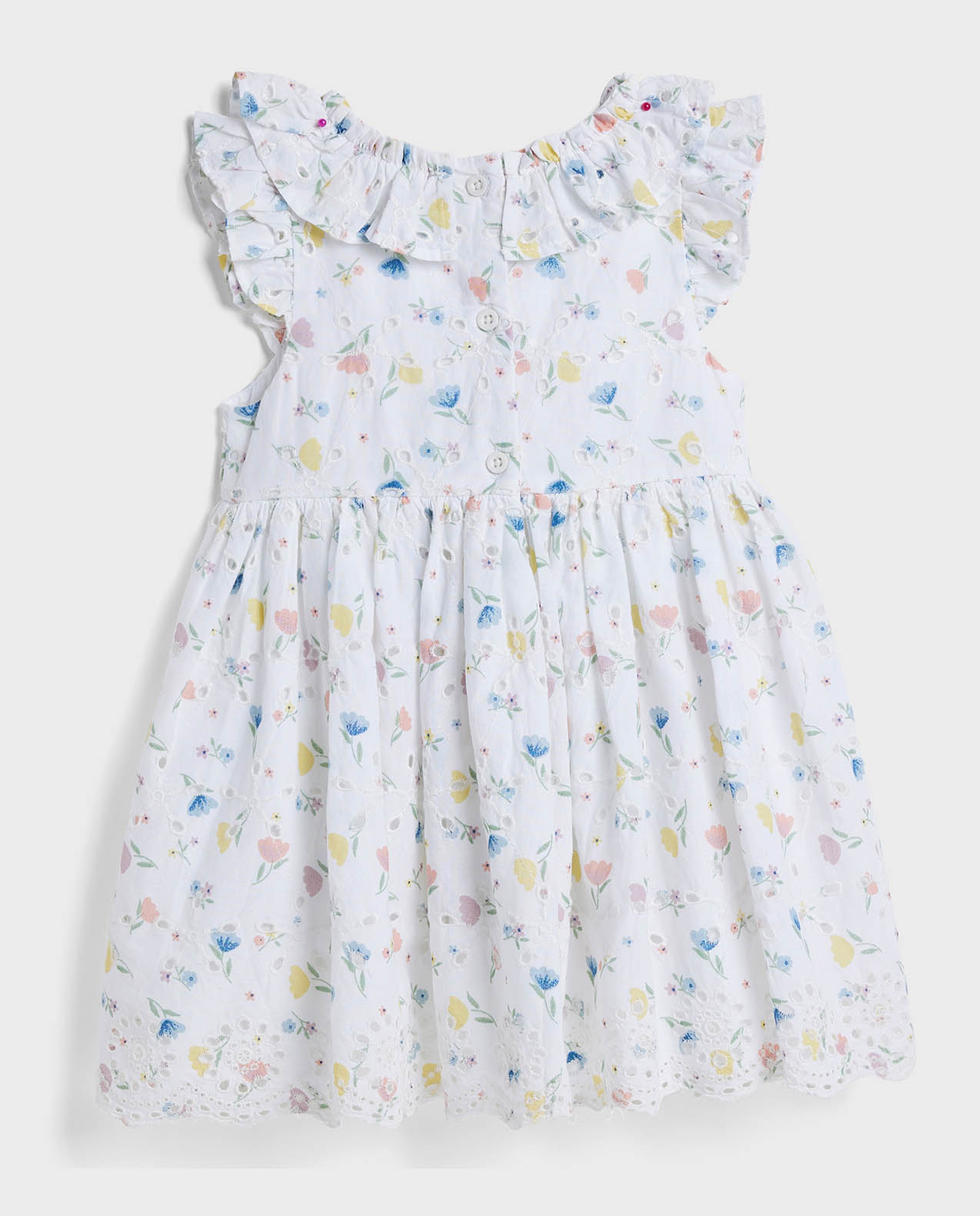 Floral Printed Dress with Crew Neck and Ruffle Sleeves