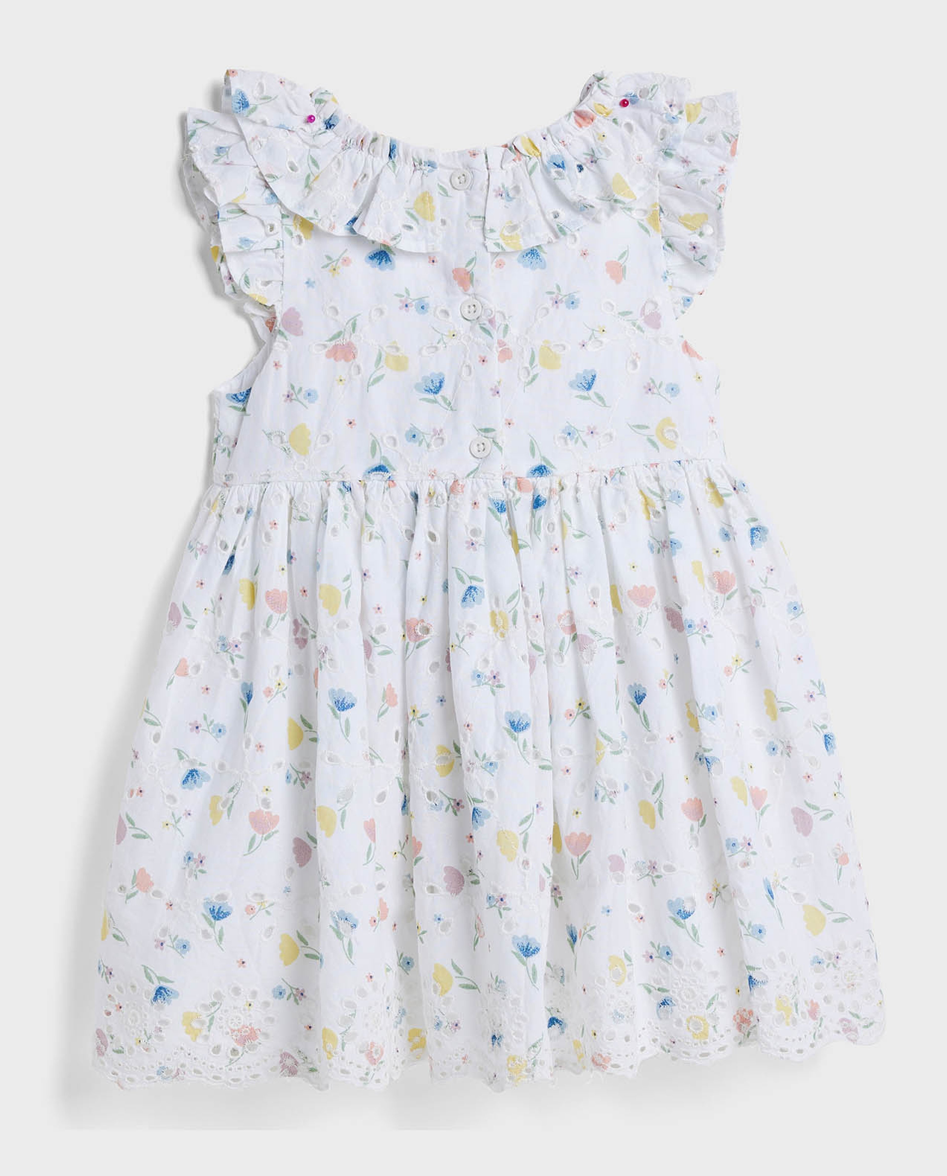 Floral Printed Dress with Crew Neck and Ruffle Sleeves