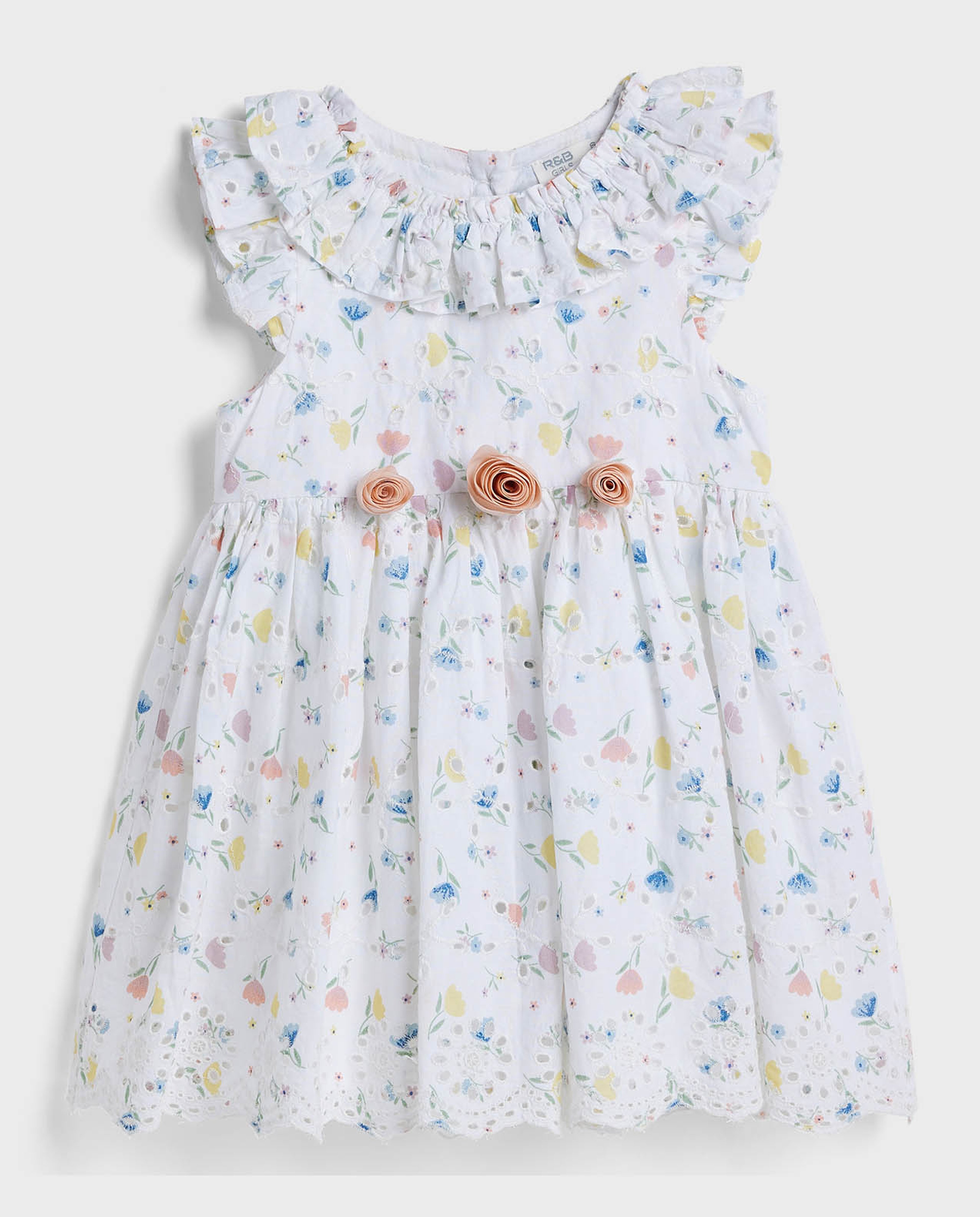 Floral Printed Dress with Crew Neck and Ruffle Sleeves