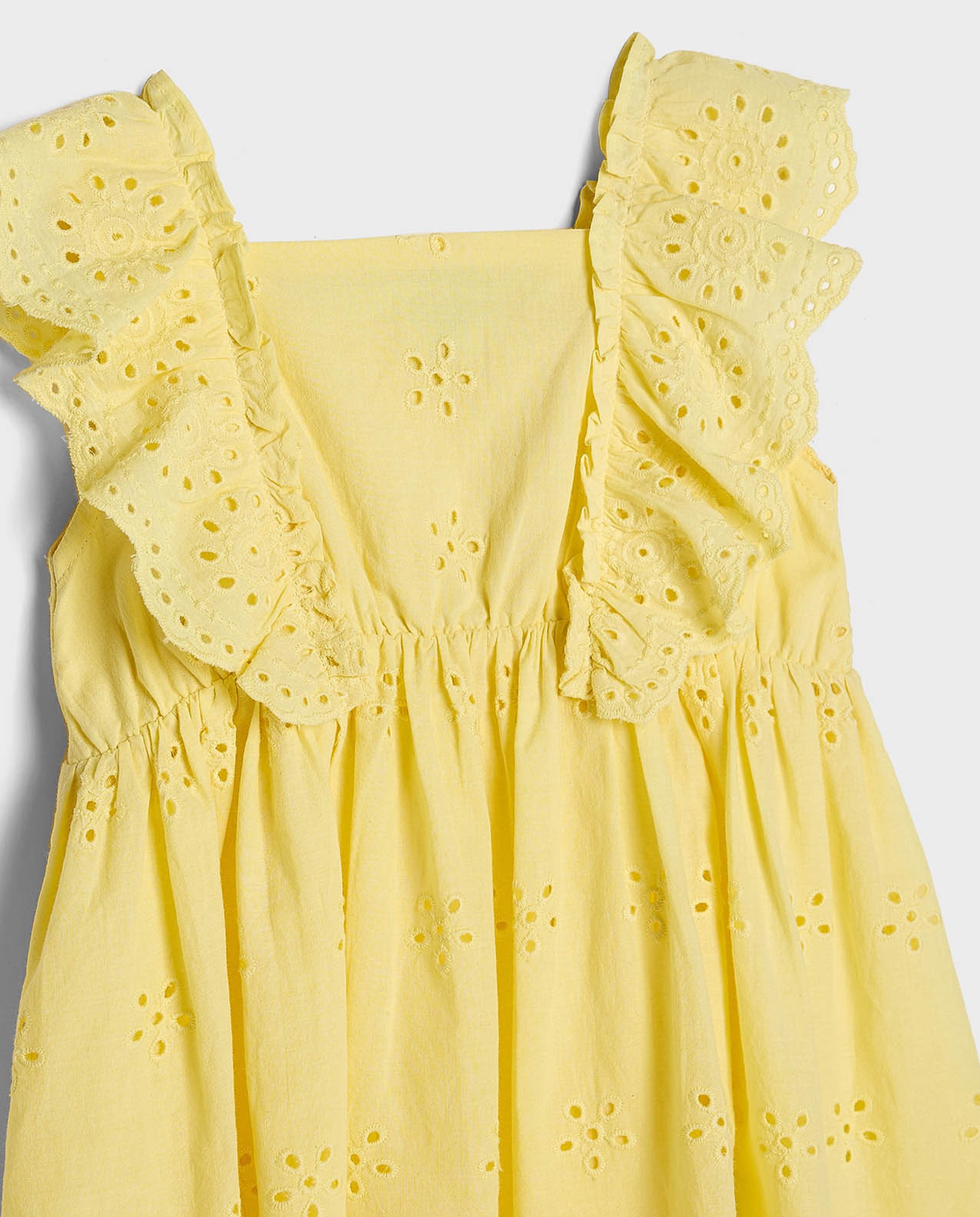 Schiffli Ruffled Dress with Square Neck