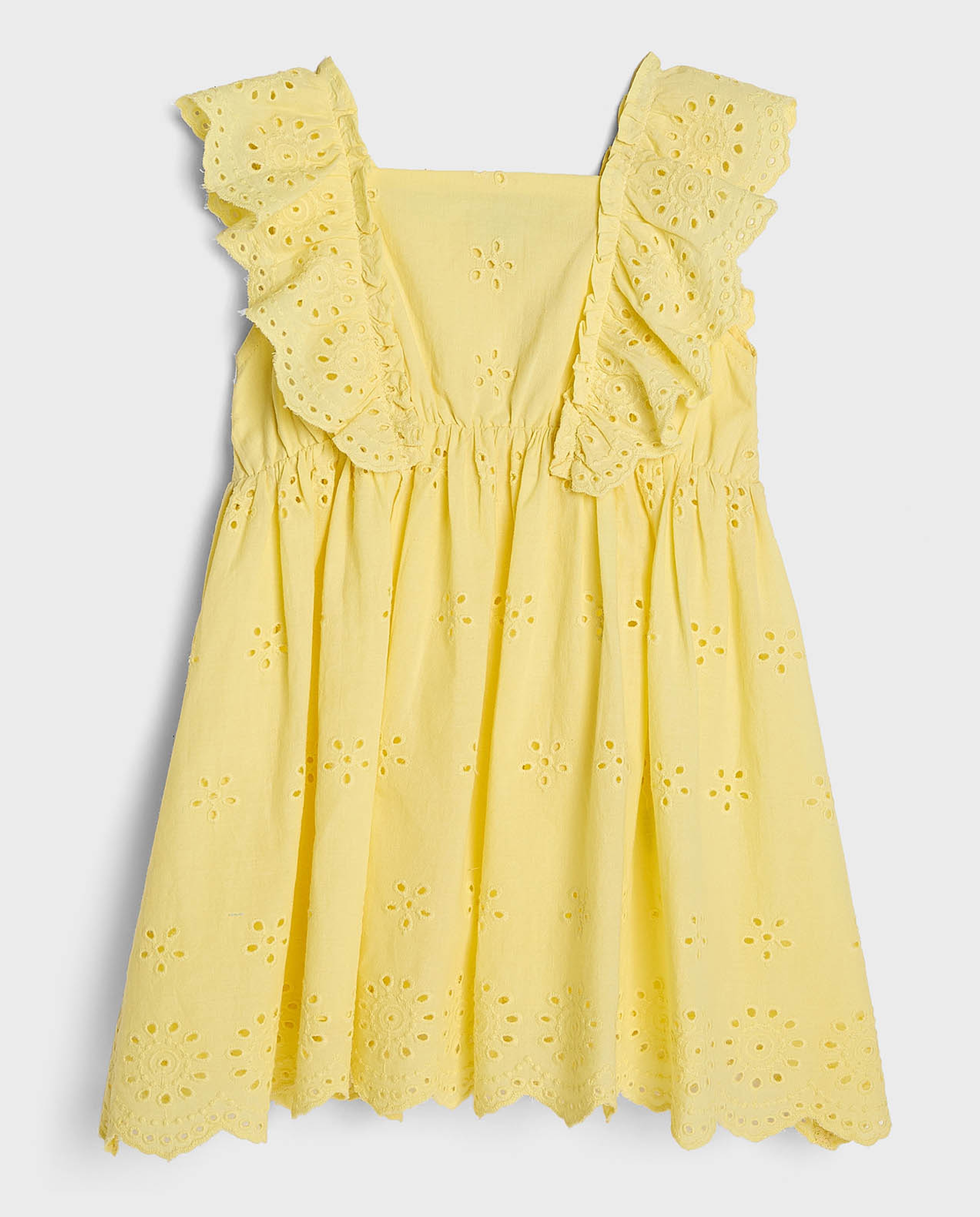 Schiffli Ruffled Dress with Square Neck