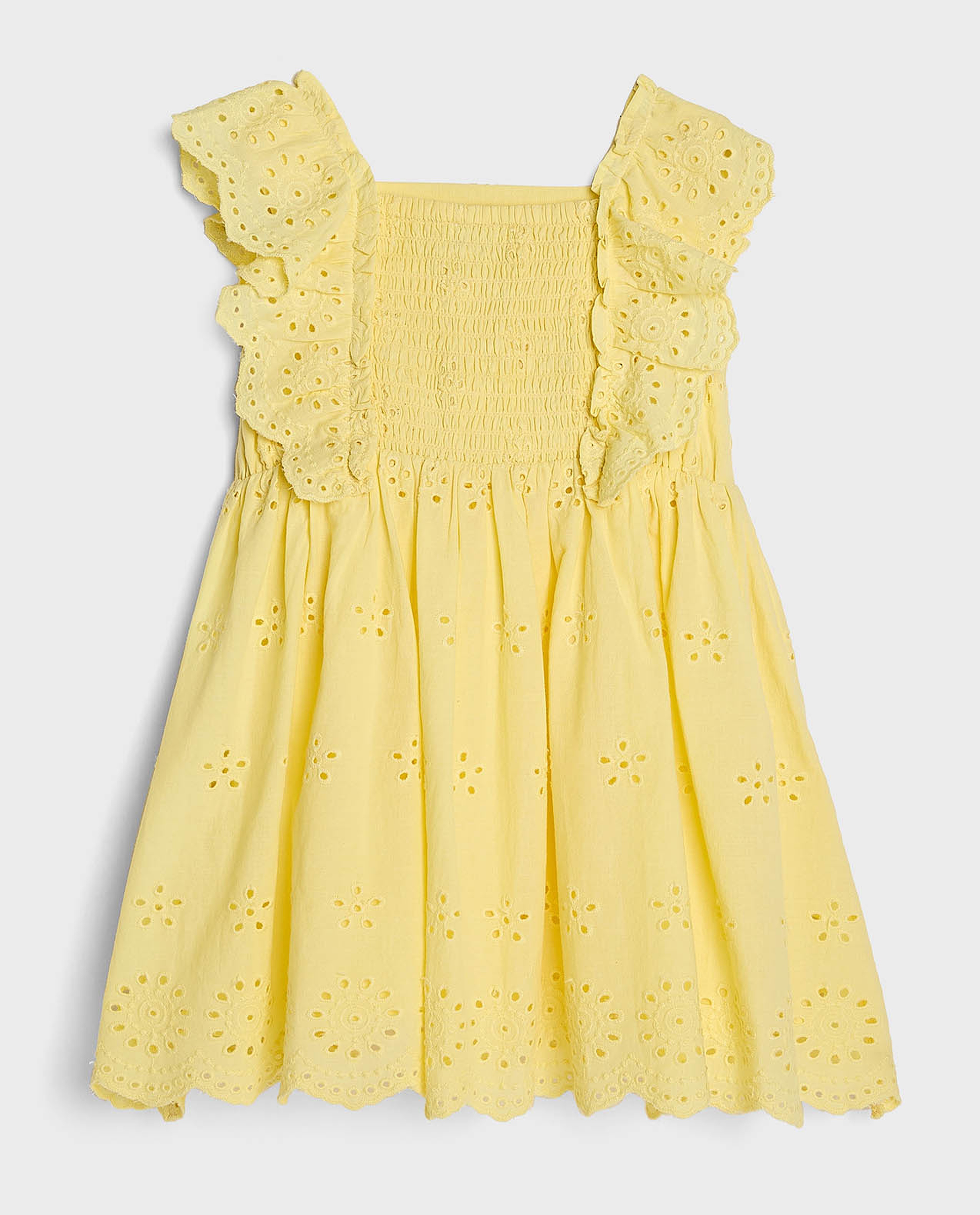 Schiffli Ruffled Dress with Square Neck