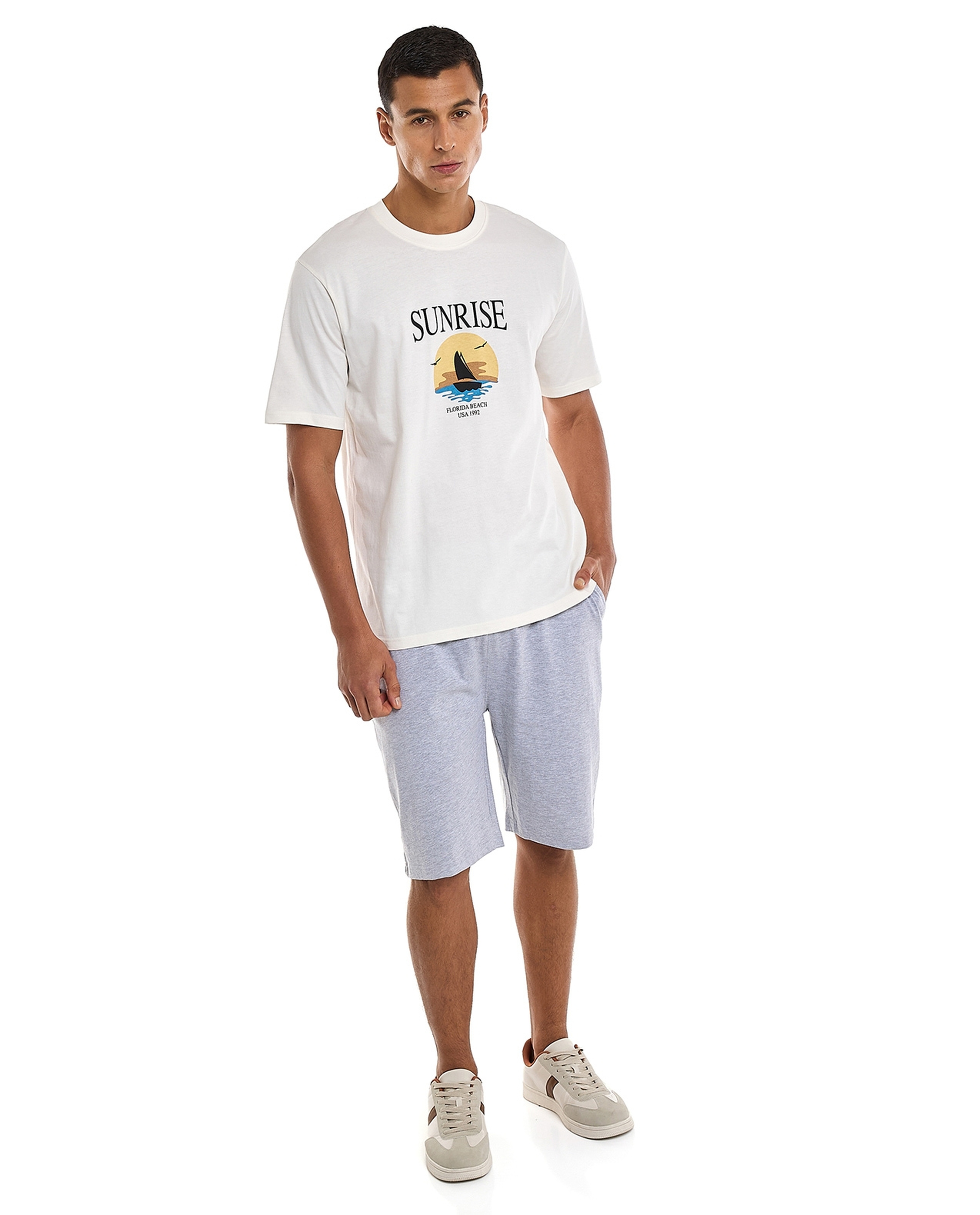 Printed T-Shirt with Crew Neck and Short Sleeves
