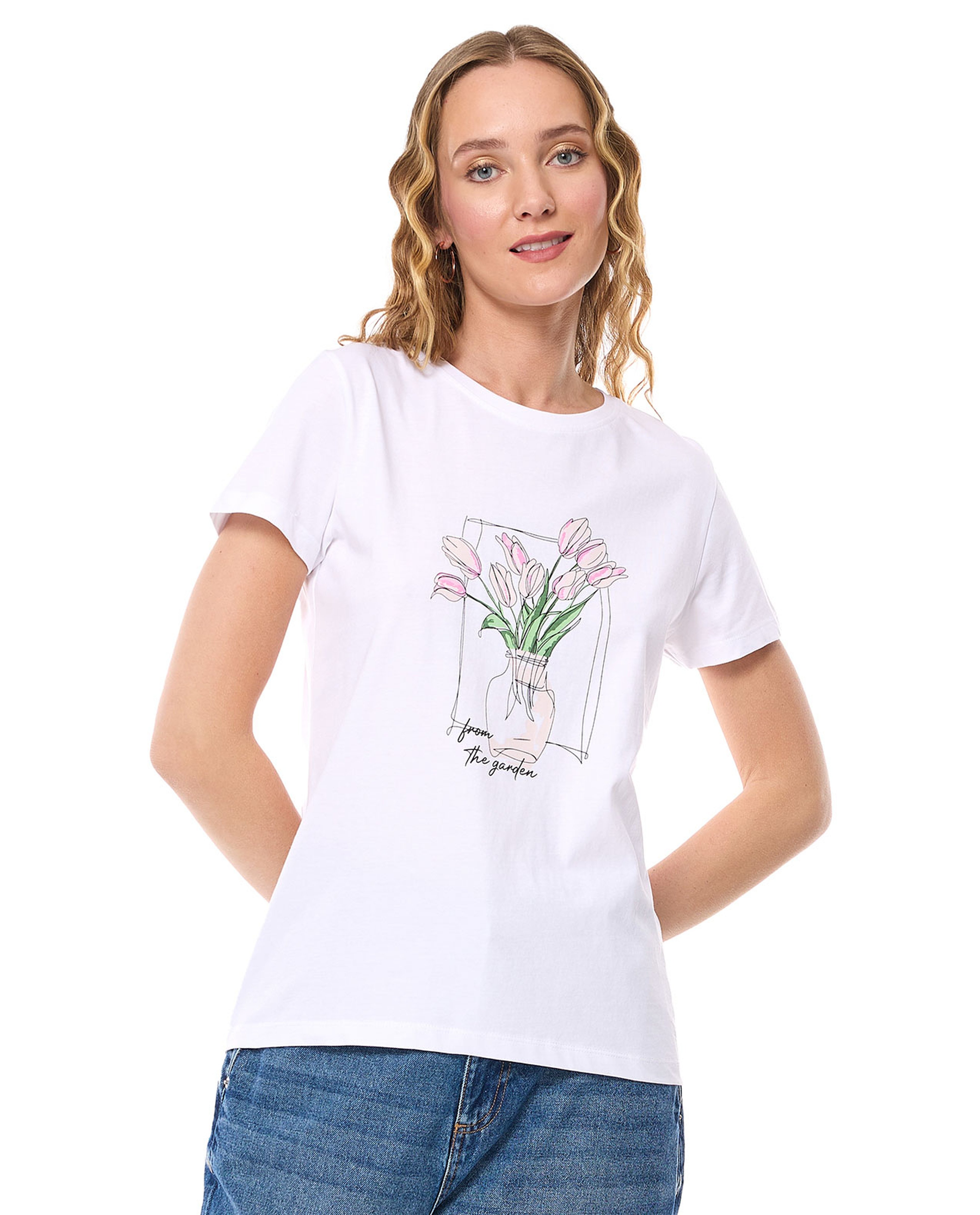 Printed T-Shirt with Crew Neck and Short Sleeves