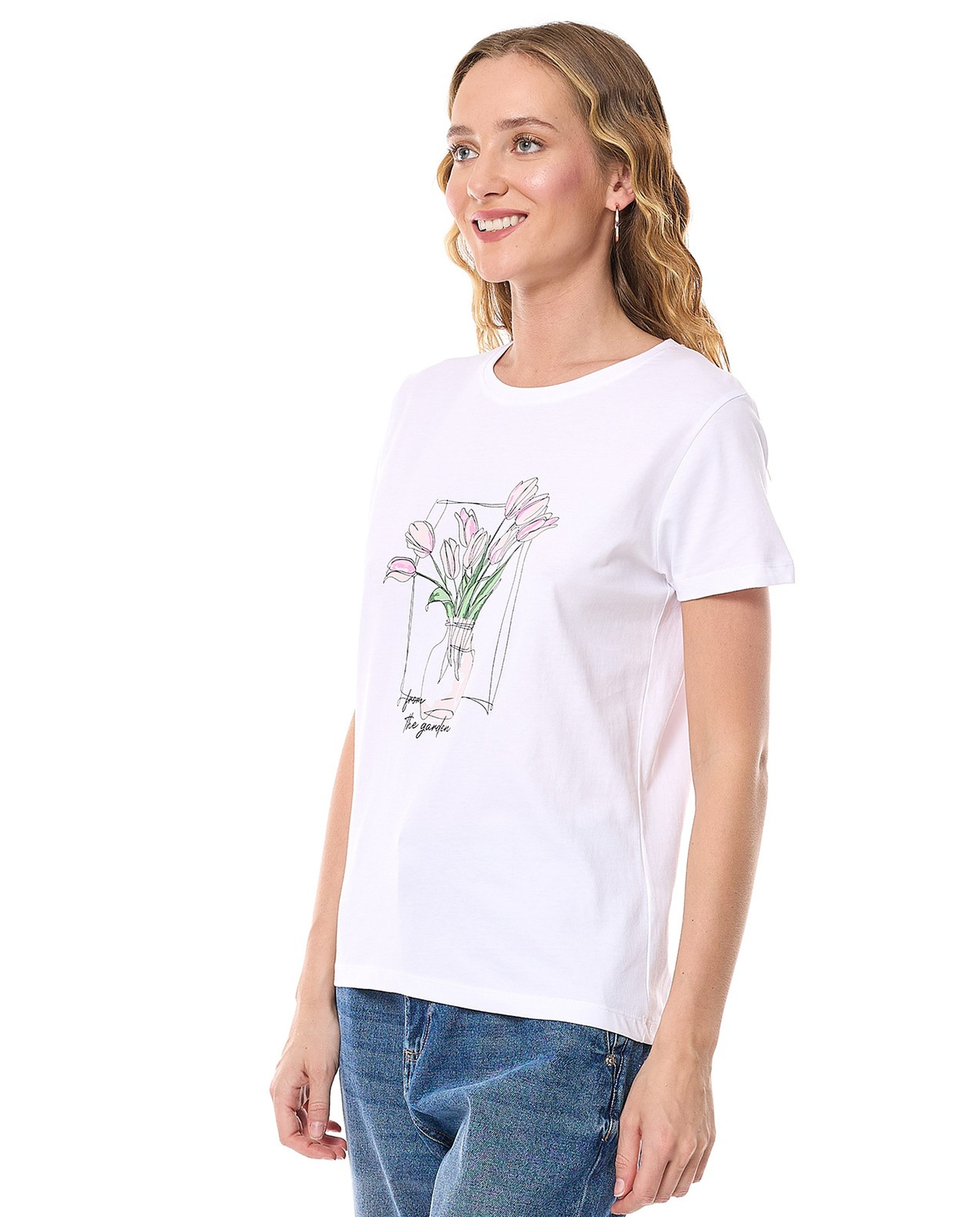 Printed T-Shirt with Crew Neck and Short Sleeves