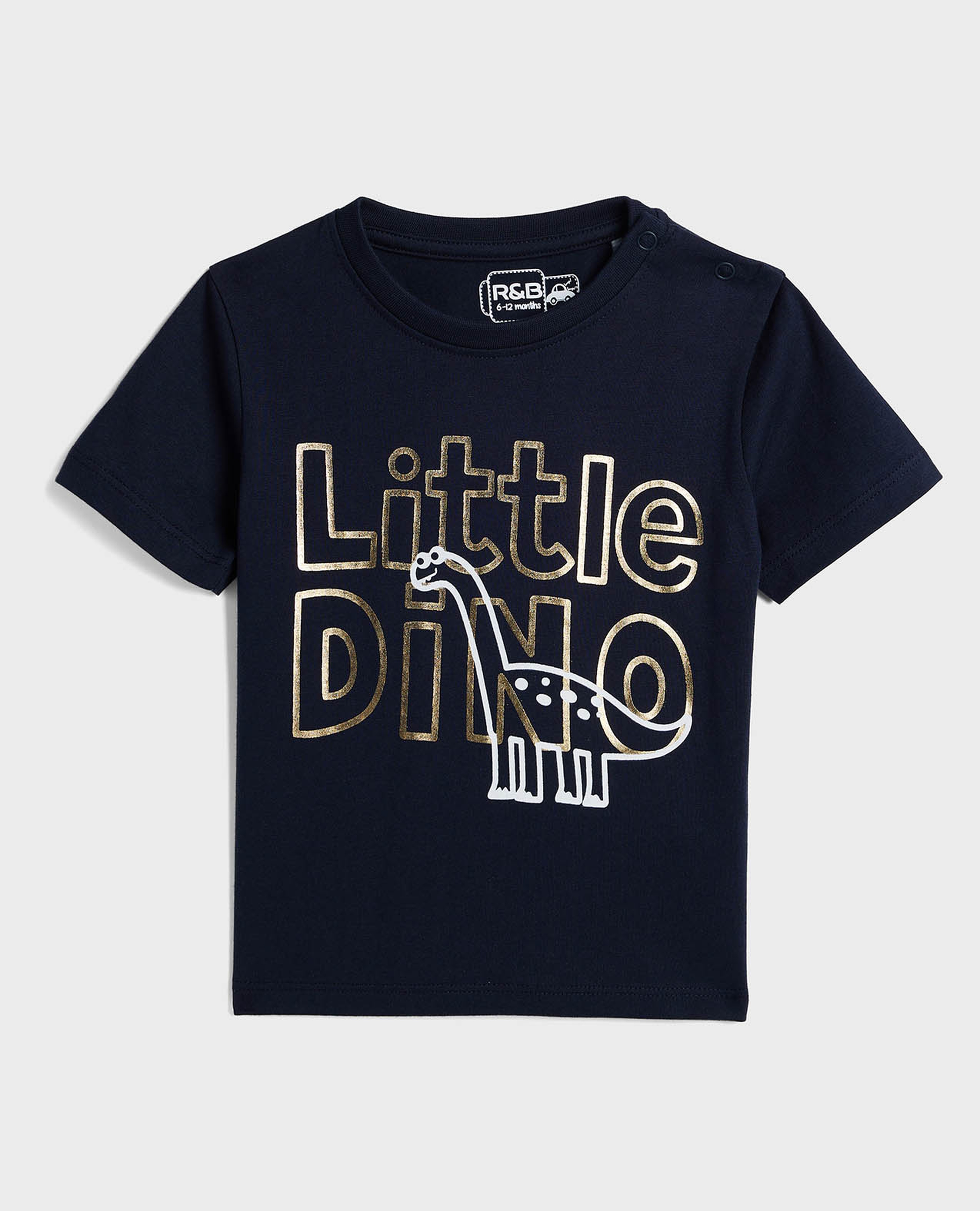 تيشيرت بطبعة ديناصور بياقة دائرية وأكمام قصيرة