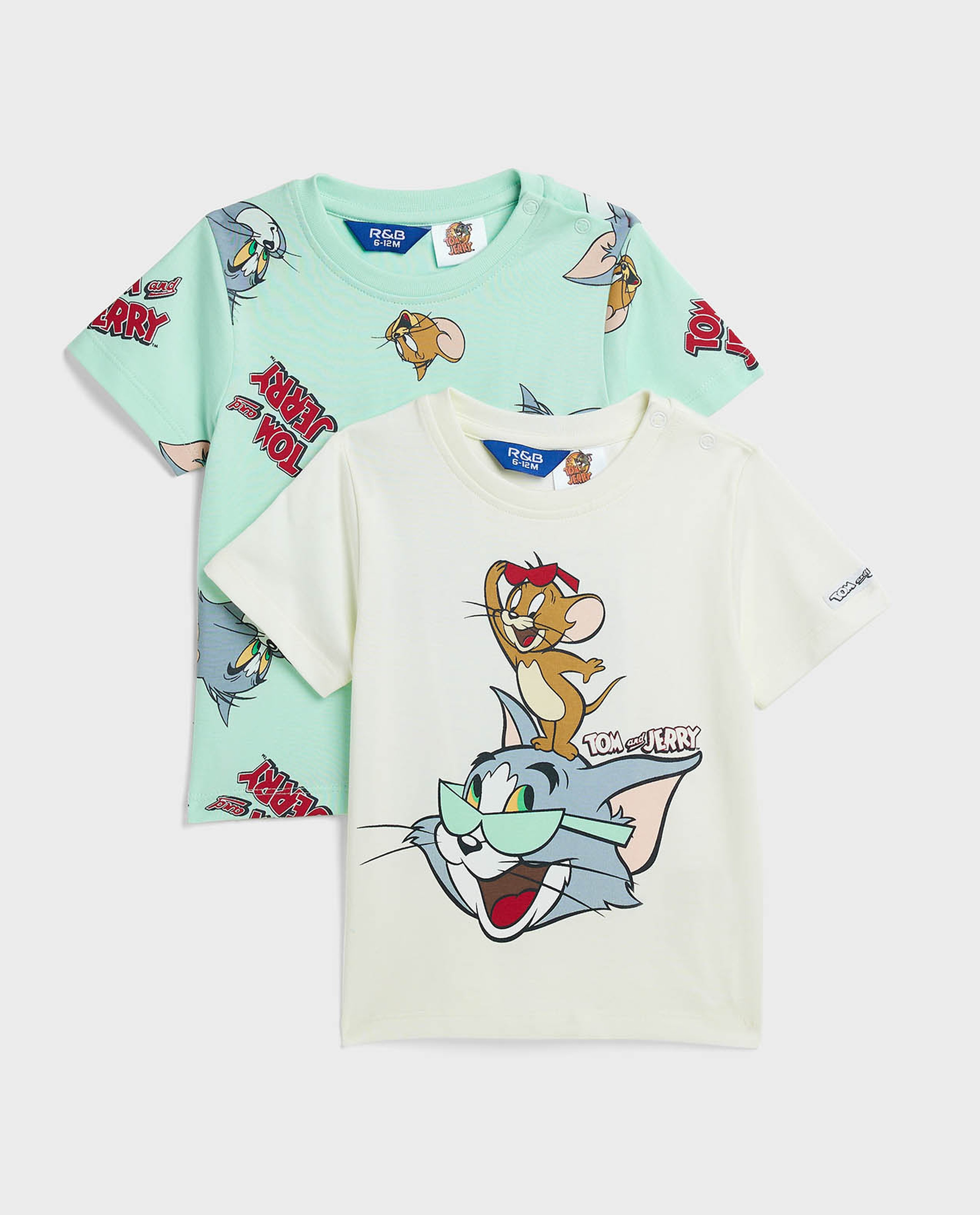 2 Pack Tom & Jerry Printed T-Shirts with Short Sleeves