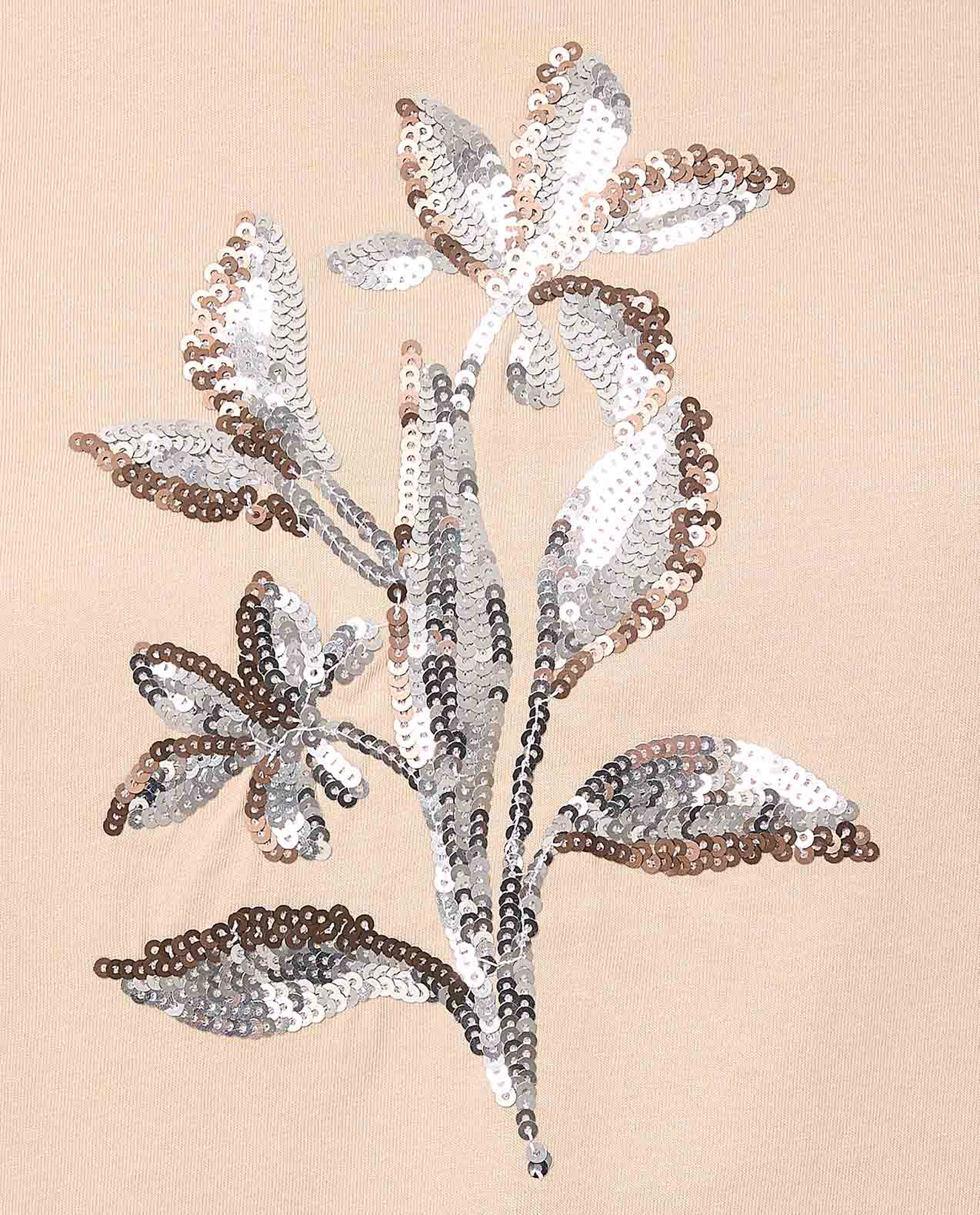 Sequined T-Shirt with Crew Neck and Short Sleeves