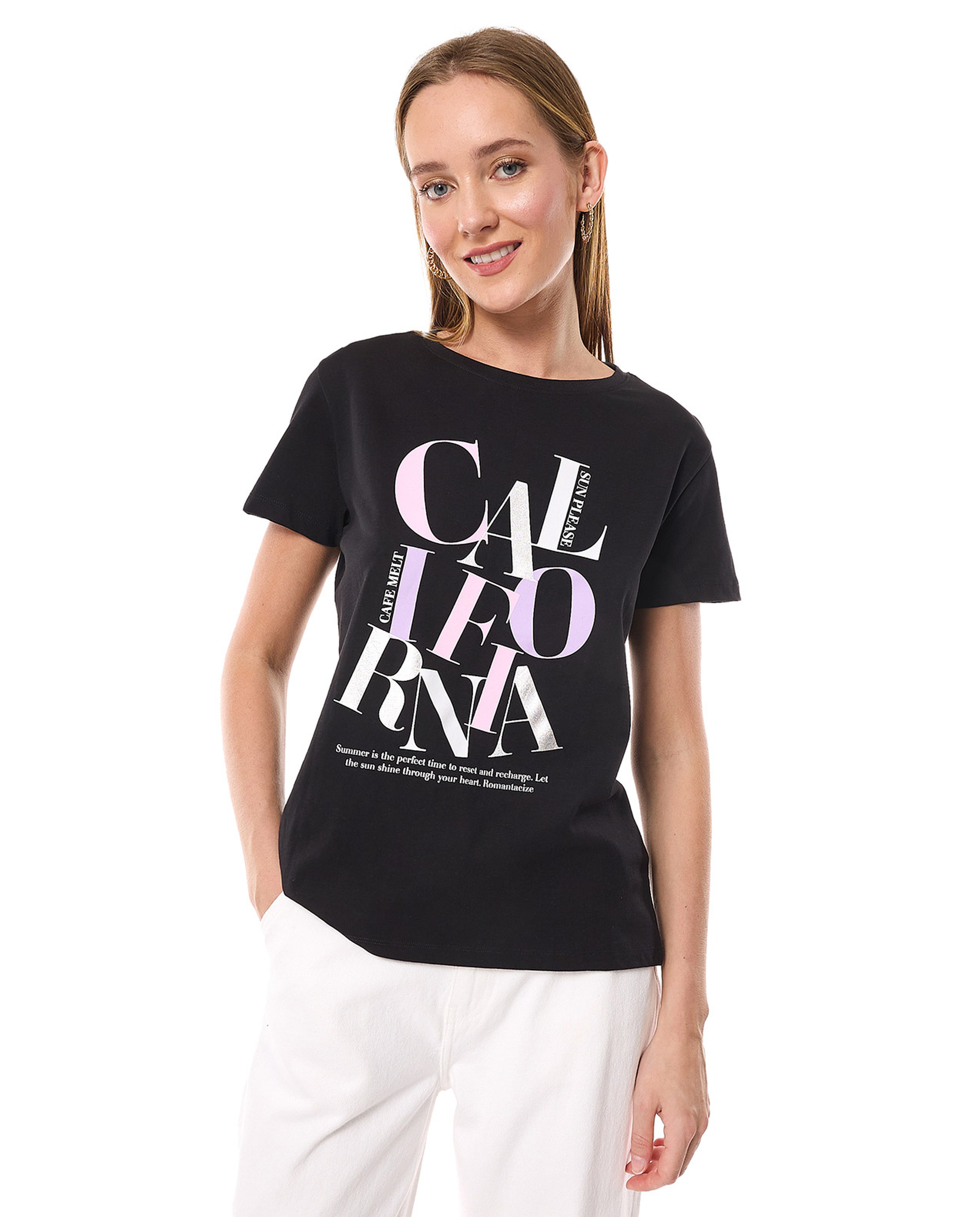 Printed T-Shirt with Crew Neck and Short Sleeves