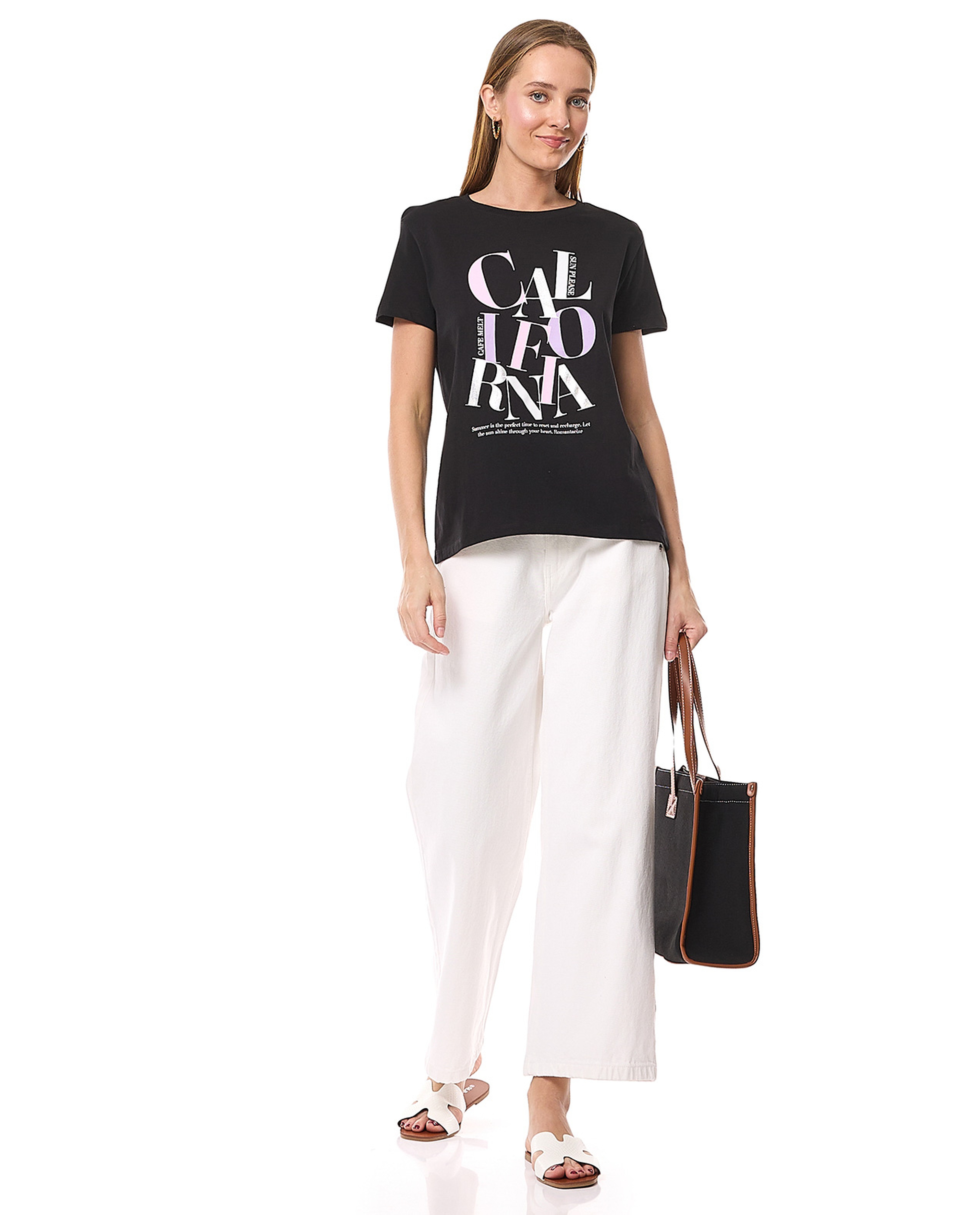 Printed T-Shirt with Crew Neck and Short Sleeves